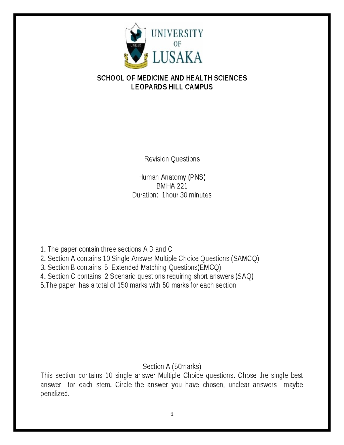 BMHA 221 Revision Questions: Human Anatomy (PNS) MCQs and Scenarios ...