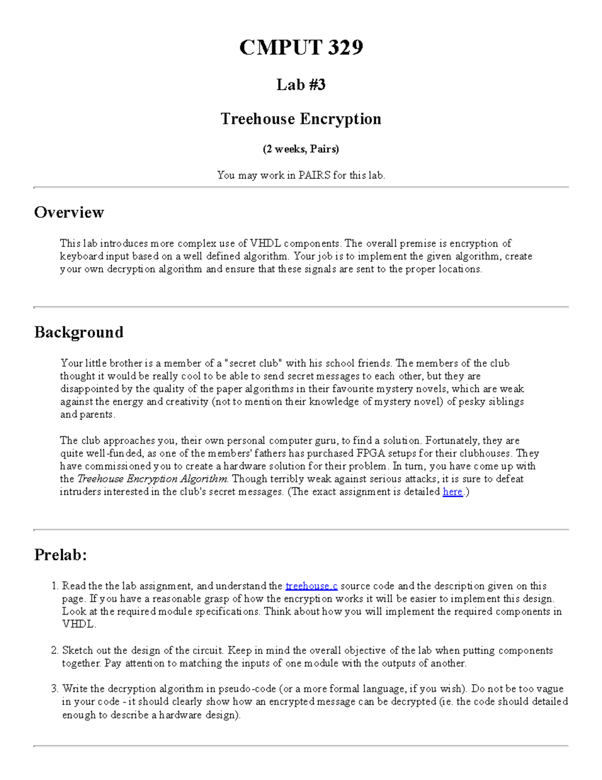 CMPUT 329 Lab: Treehouse Encryption Implementation Guide - Studocu