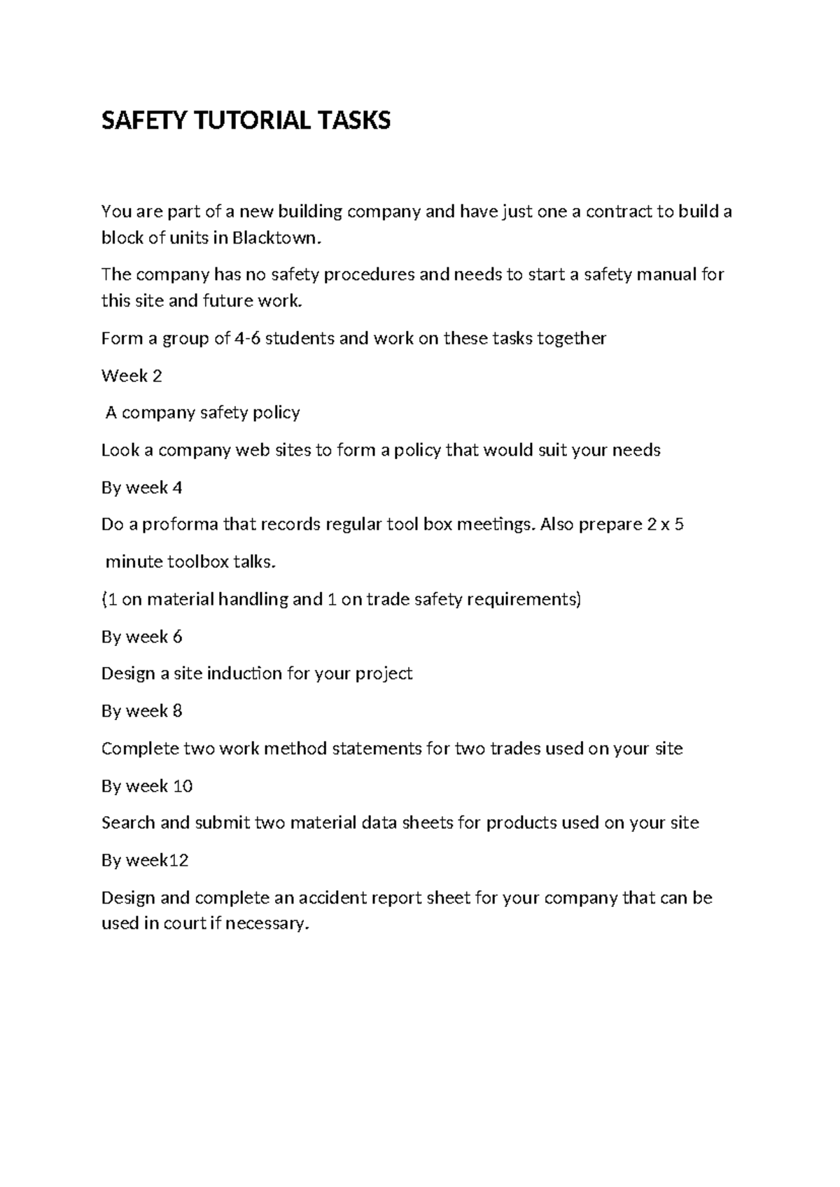 SAFETY TUTORIAL TASKS: Building Company Safety Manual Development - Studocu