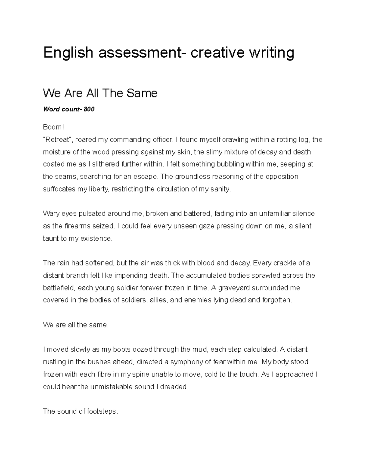 English Assignment- Term 1 (Creative Writing) - English assessment ...