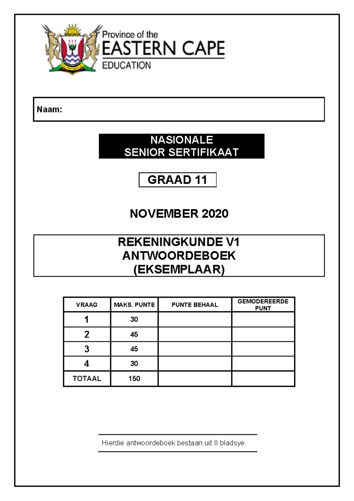 REKENINGKUNDE V1 ANTWOORDEBOEK GRAAD 11 NOVEMBER 2020 - Studocu