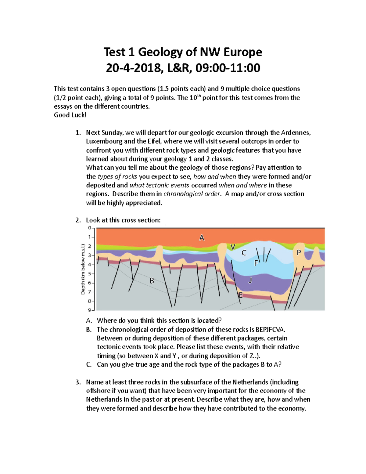 18-04-20 - Geology Test 1 NW Europe Past Exam Details - Studeersnel