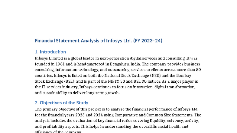 Financial Statement Analysis of Infosys Ltd. (FY 2023-2024) - Studocu