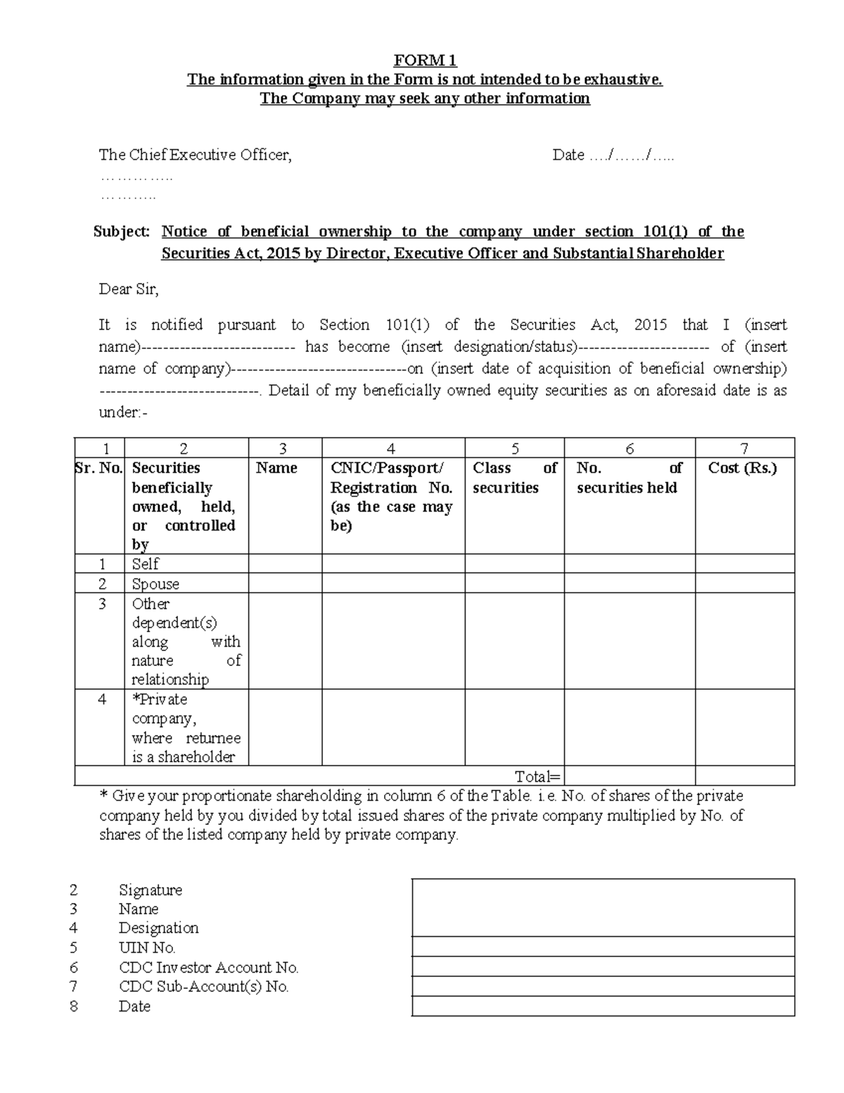 Form 1 - This form 1 of secp corporate law - FORM 1 The information ...