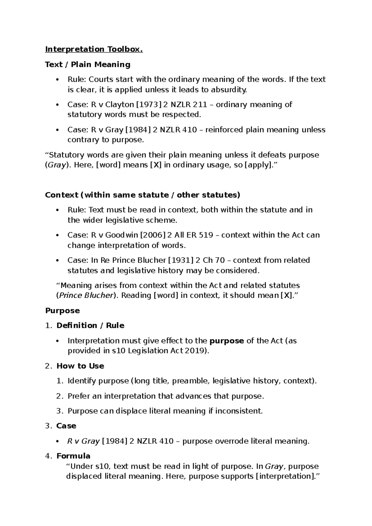 Statutory Interpretation Toolbox: Key Rules and Case Law Insights - Studocu