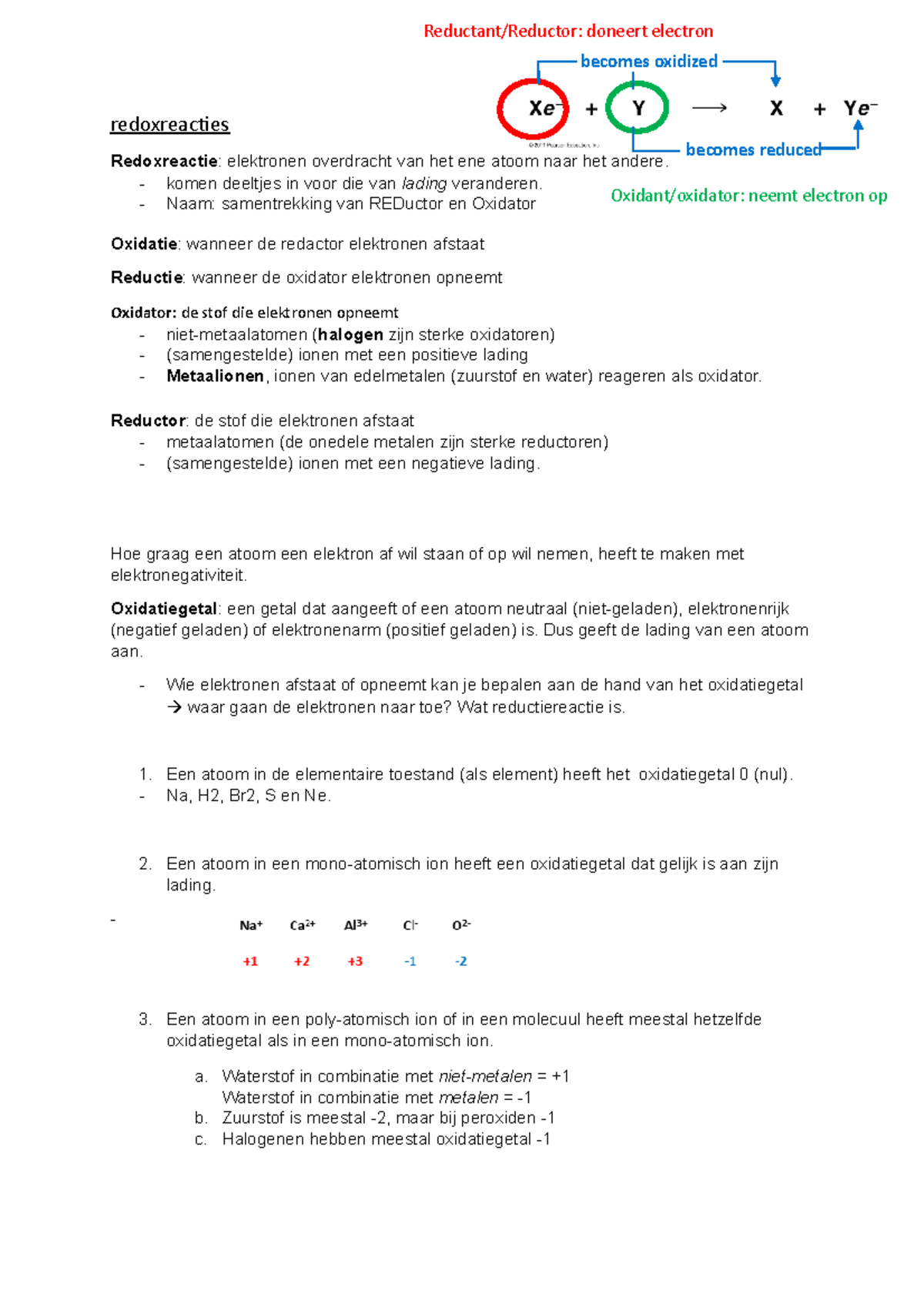 Les 4 redoxreacties - chemisch rekenen - Hogeschool Utrecht - Studeersnel