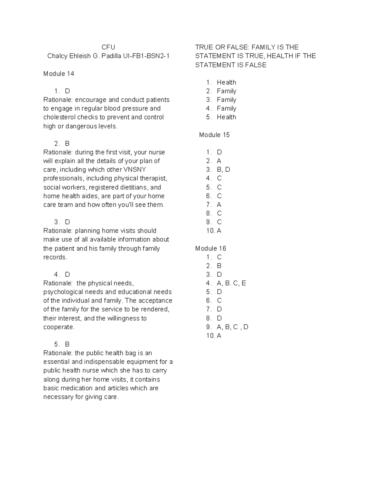 Cfu Chn Lecture Notes For Modules 14 16 Bsn2 Studocu