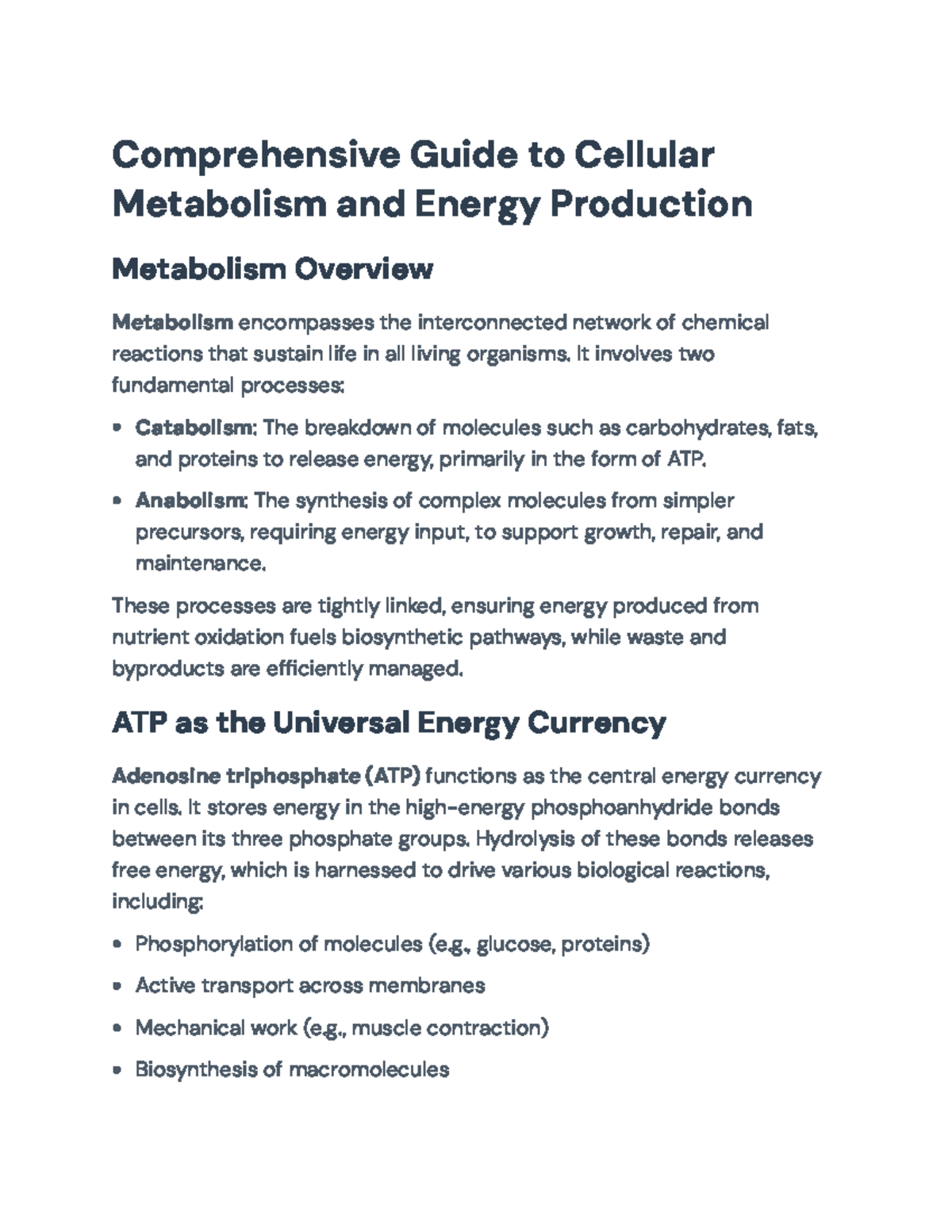Cellular Metabolism and Energy Production: A Comprehensive Overview ...
