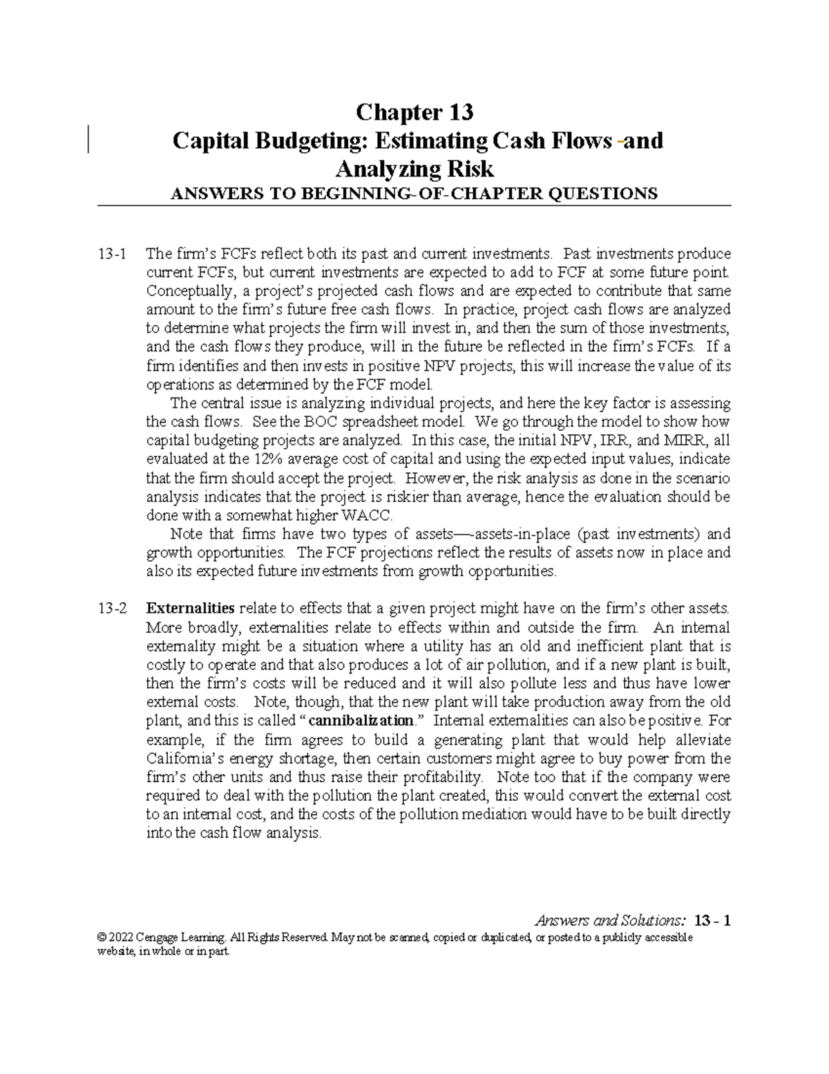 IFM14 Chapter 13 Solutions: Capital Budgeting & Cash Flow Analysis ...