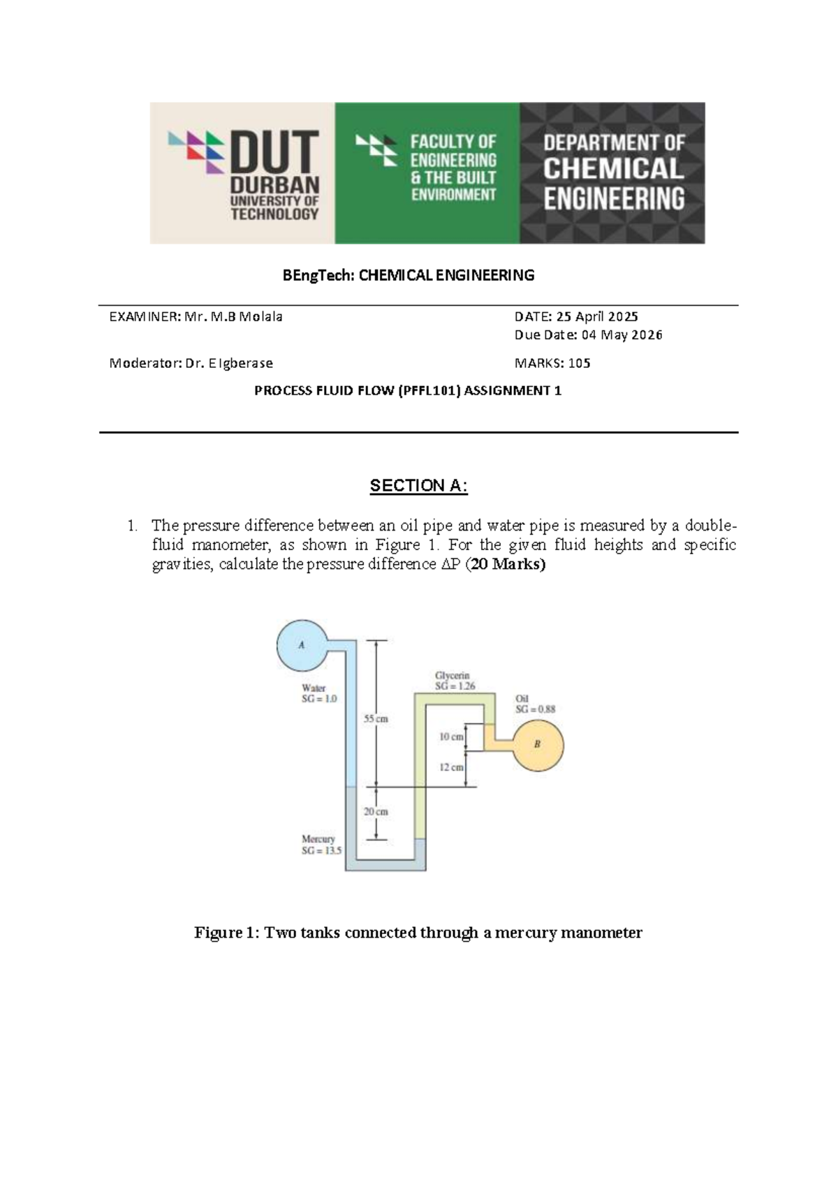 PFFL101: Process Fluid Flow Assignment 1 - Due 04 May 2026 - Studocu