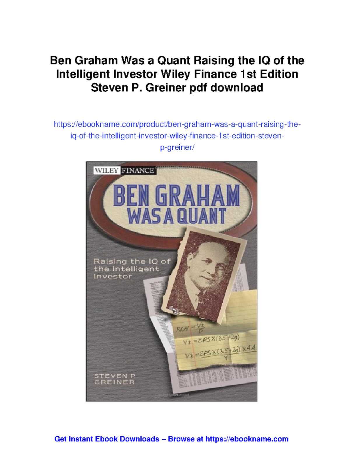 Ben Graham Was a Quant: Enhancing the Intelligent Investor's IQ - Studocu