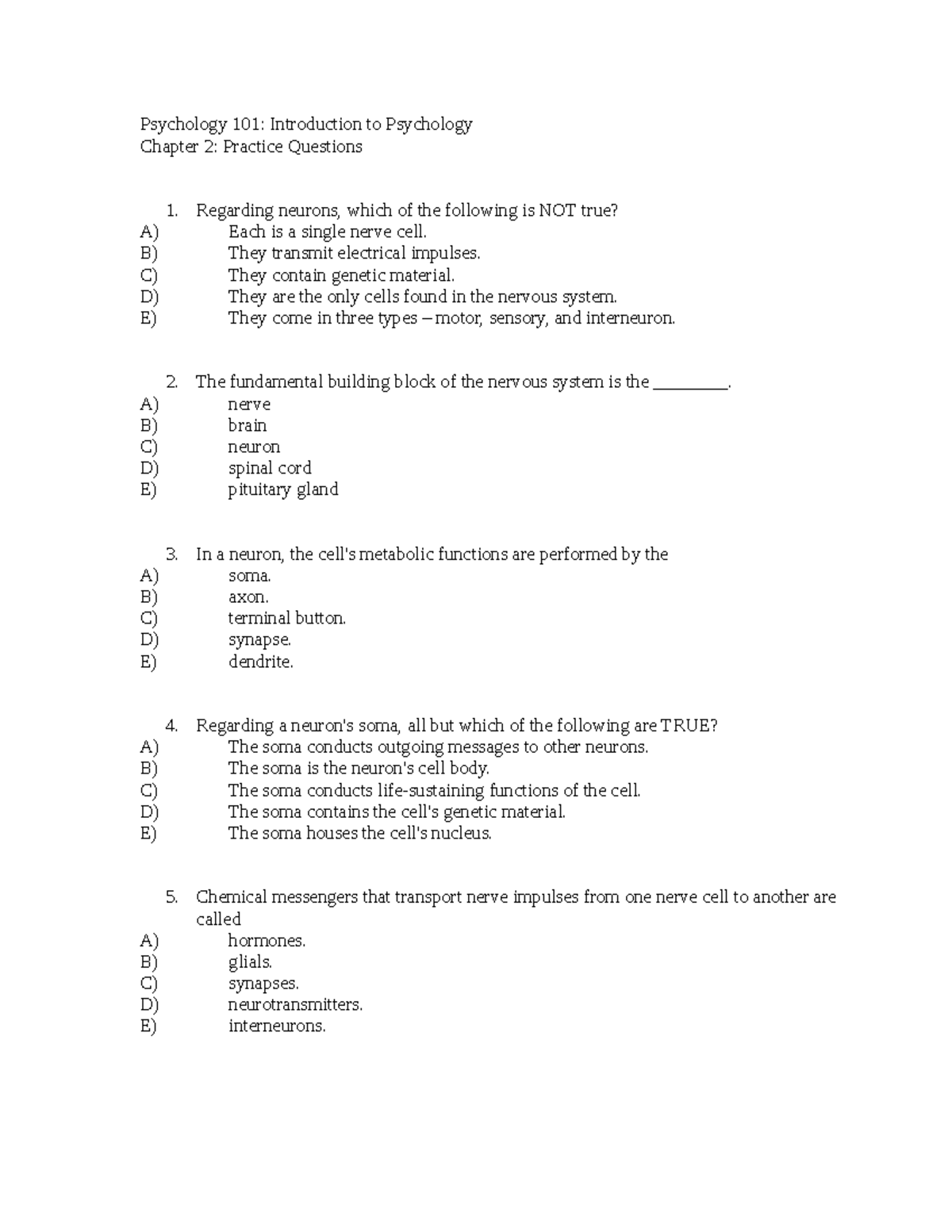 Psychology 101: Chapter 2 Practice Questions & Key Review - Studocu