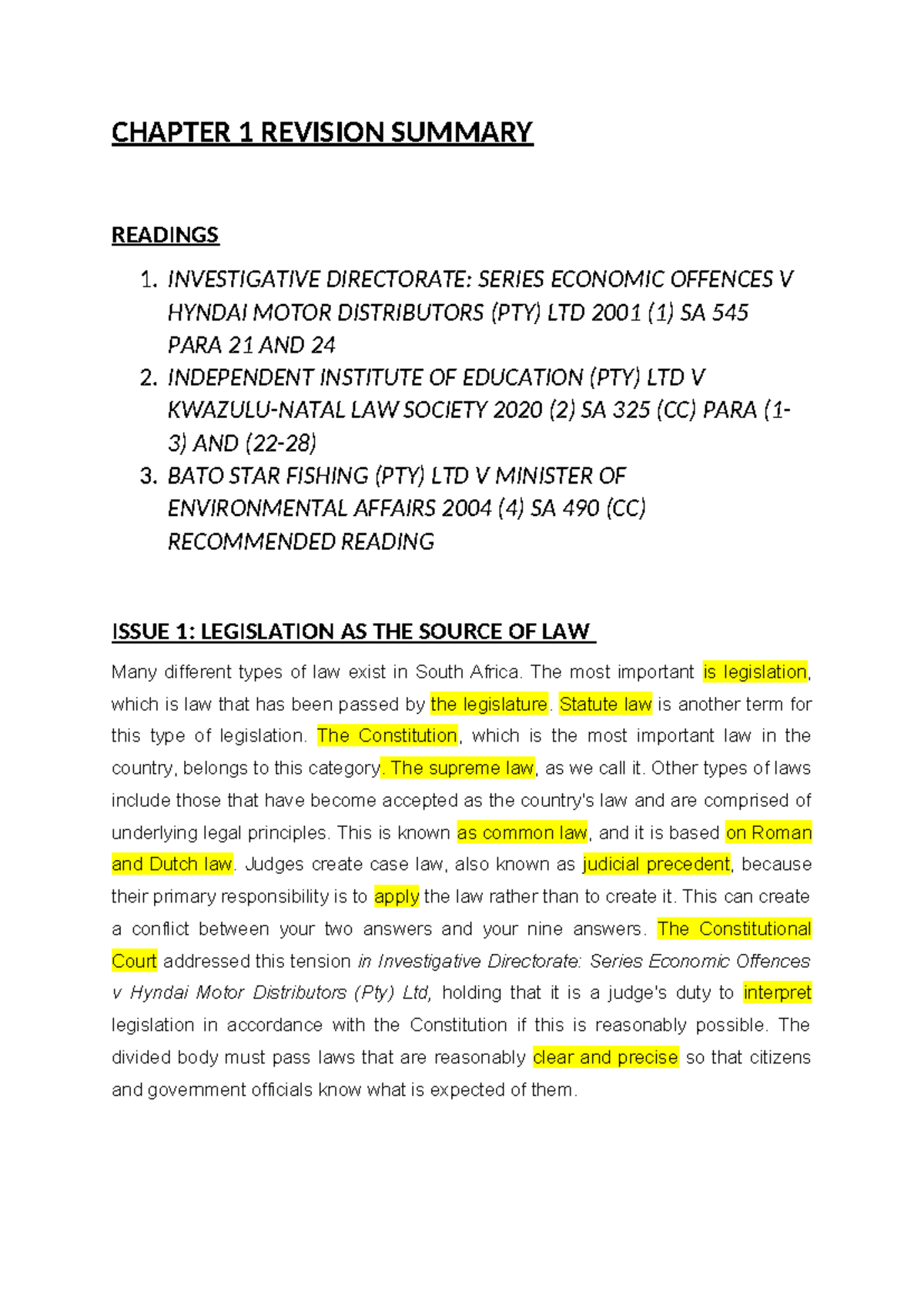 Chapter 1 Revision Summary: Statutory Interpretation & Constitutional ...