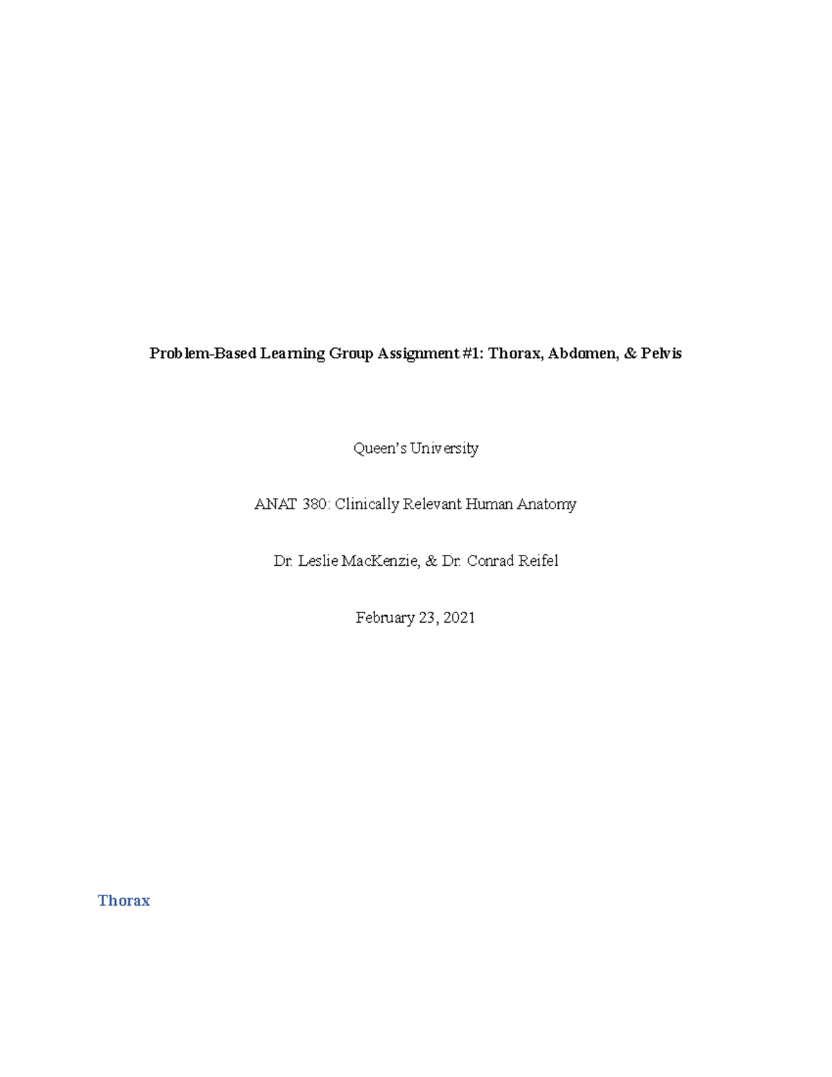 ANAT 380: PBL 1 Milestone 2 - Group 23 Analysis of Thorax & Abdomen ...