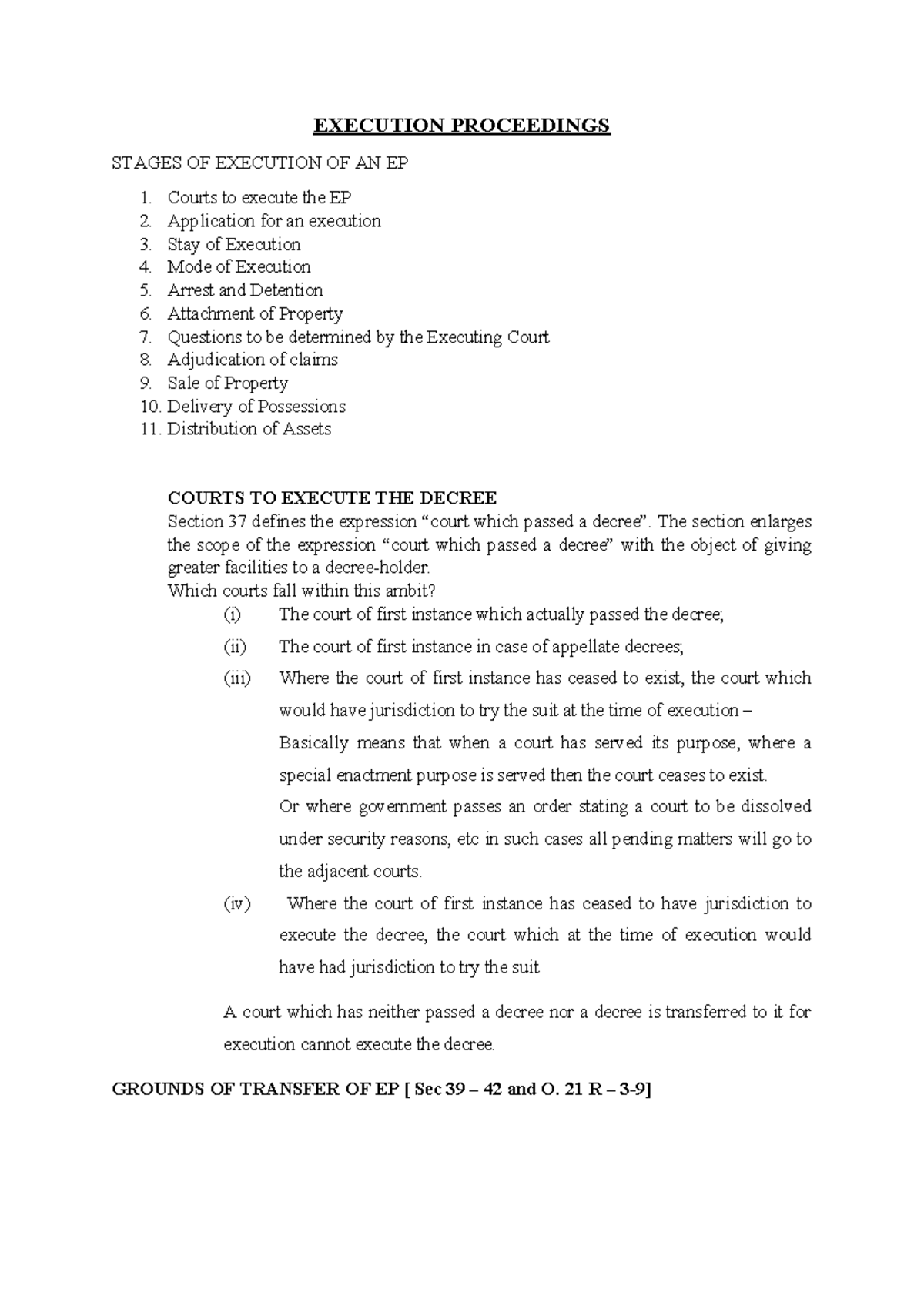 EP - CPC Execution Proceedings: Stages and Procedures Explained - Studocu