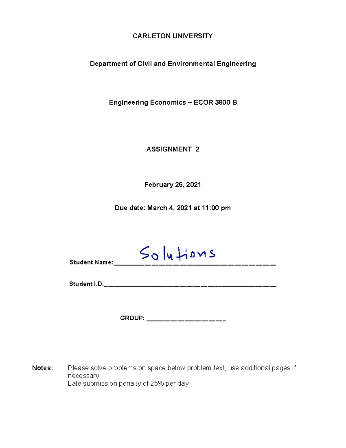 ECOR 3800 Assignment 2 Detailed Problem Solutions - Studocu