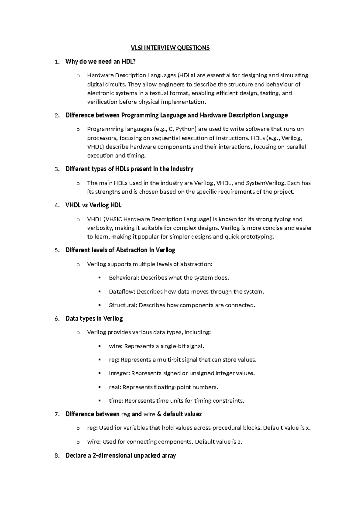 VLSI Interview Questions and Answers for Shyam - Studocu
