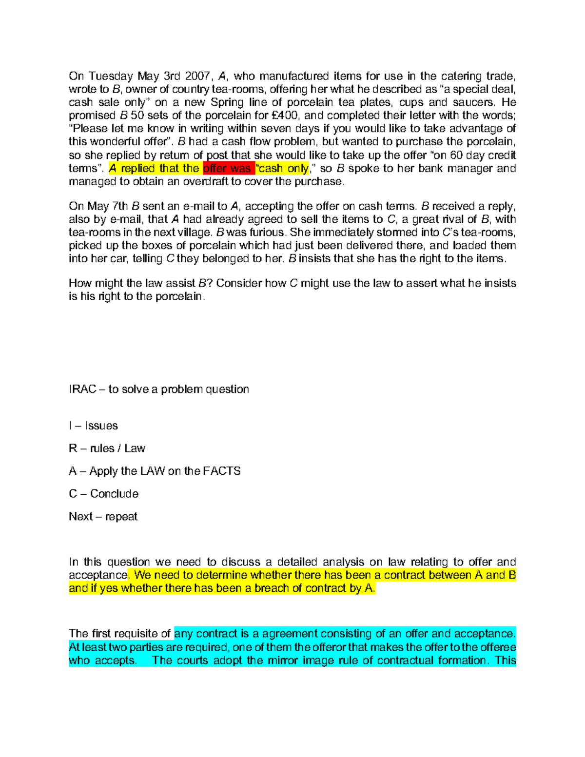 Contract Law Notes: Offer and Acceptance Analysis - Studocu