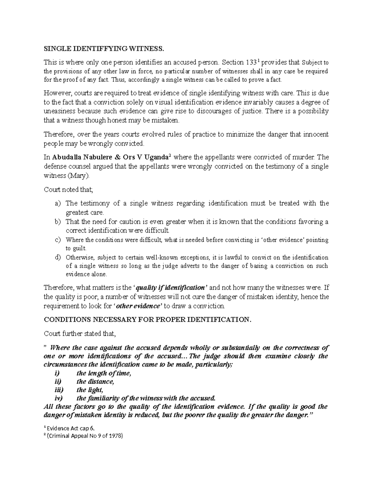 Understanding the Legal Implications of a Single Identifying Witness ...