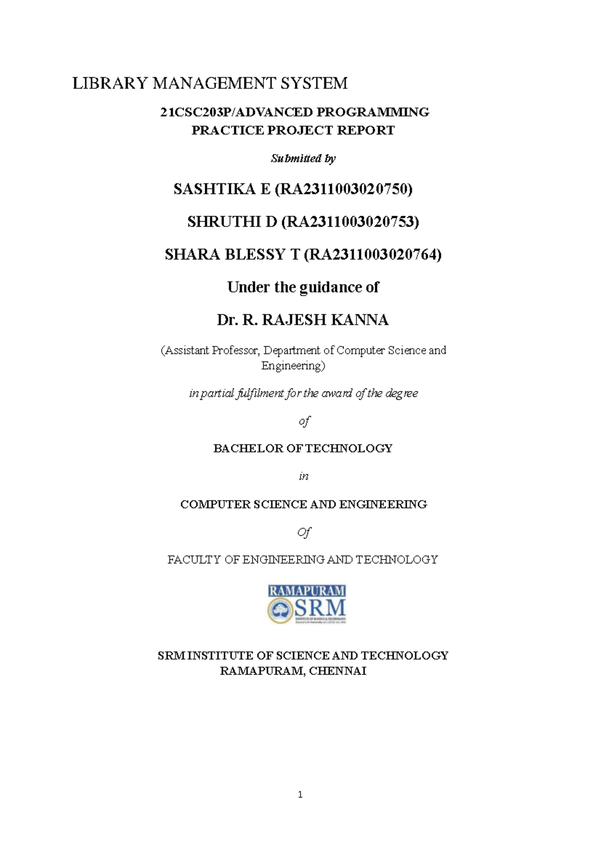 LMS APP Final Print - Report - LIBRARY MANAGEMENT SYSTEM 21CSC203P ...