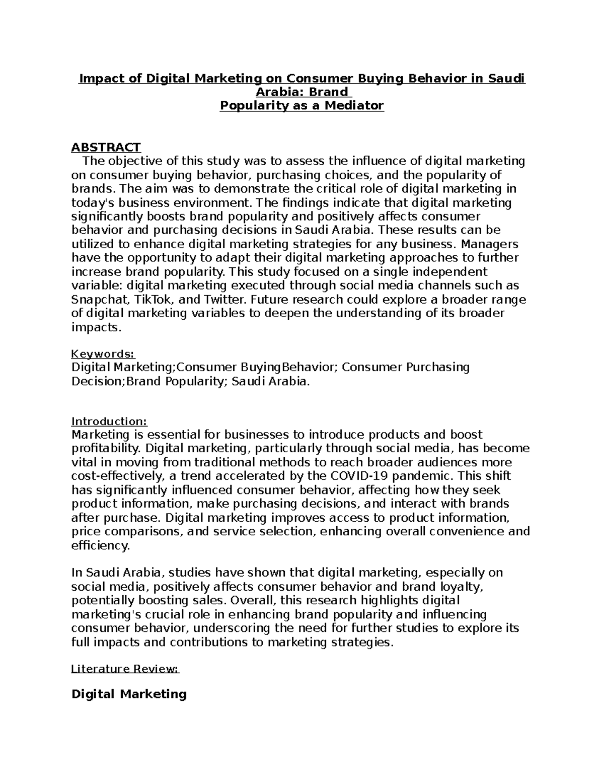 Impact of Digital Marketing on Consumer Behavior: A Study in KSA - Studocu