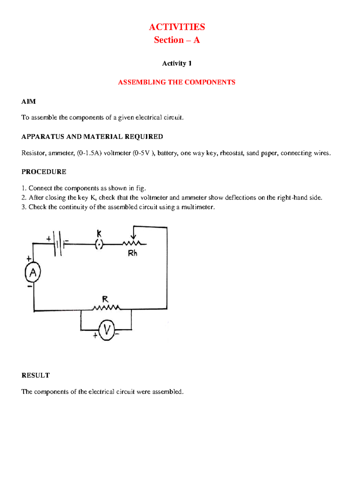 Physics Activities: Circuit Assembly & Component Testing (PHY 101 ...