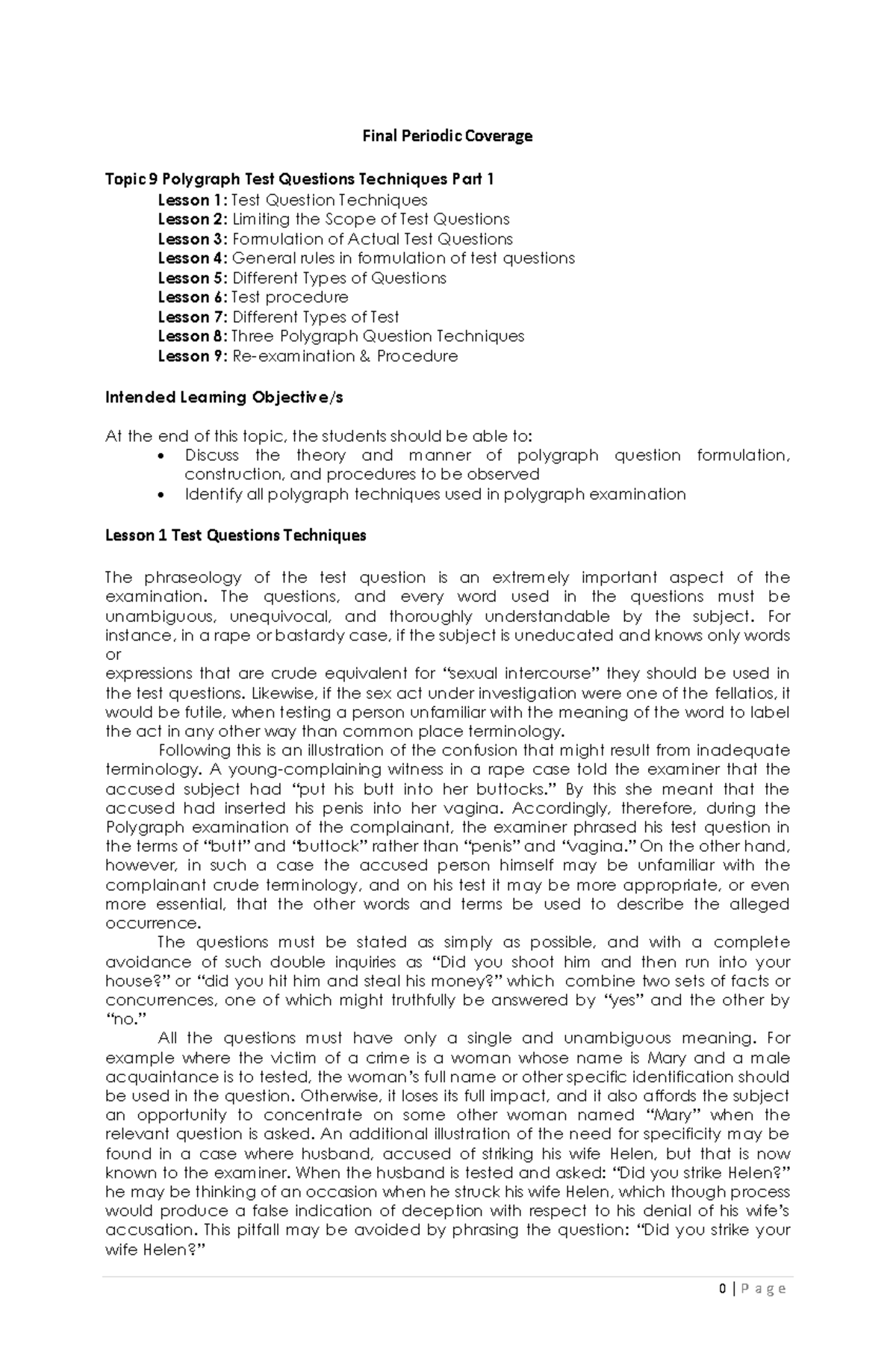 Final Exam: Polygraph Test Questions Techniques (Module 16) - Studocu