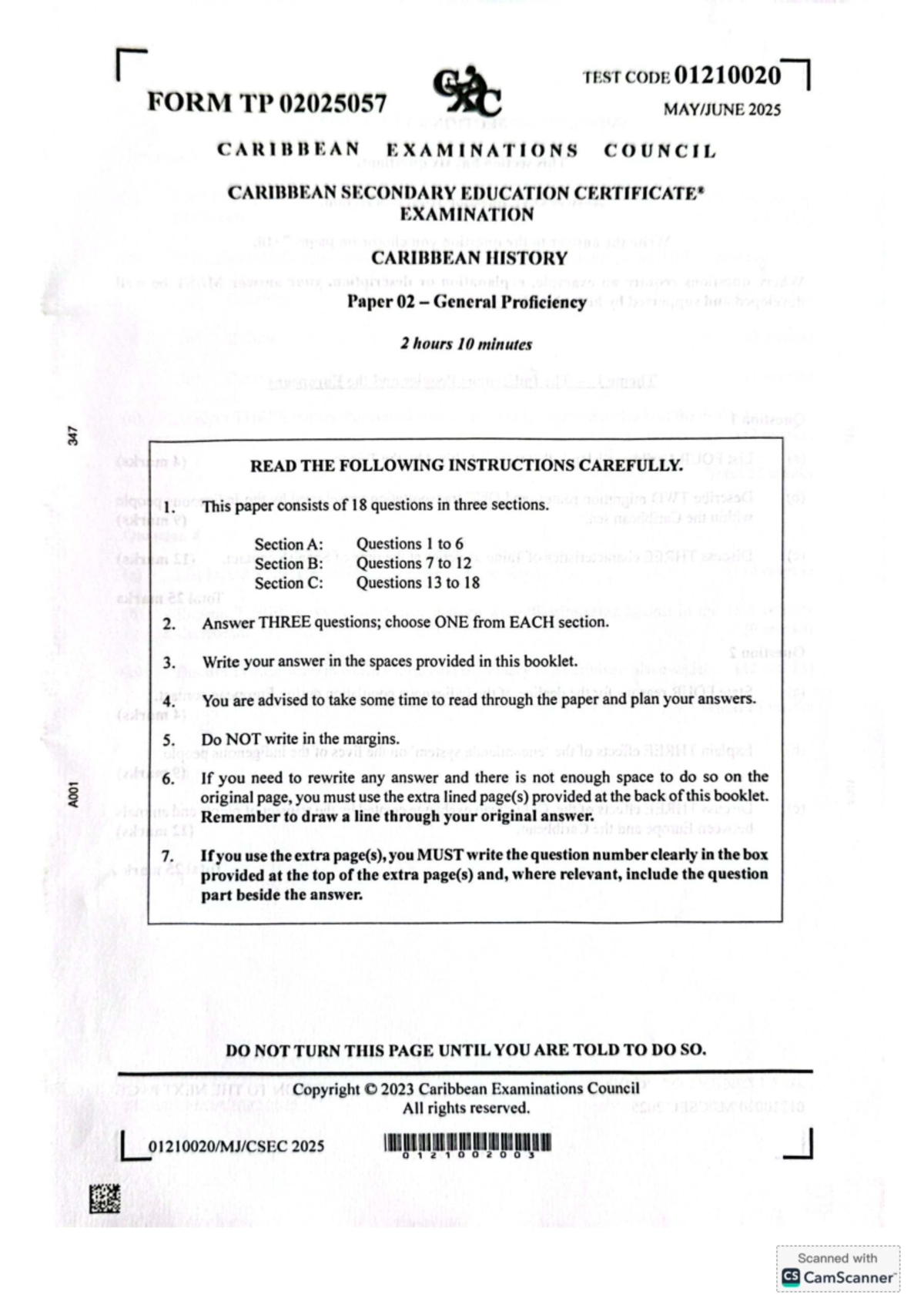 2025 CSEC History Paper 02 Practice Questions and Guidelines - Studocu