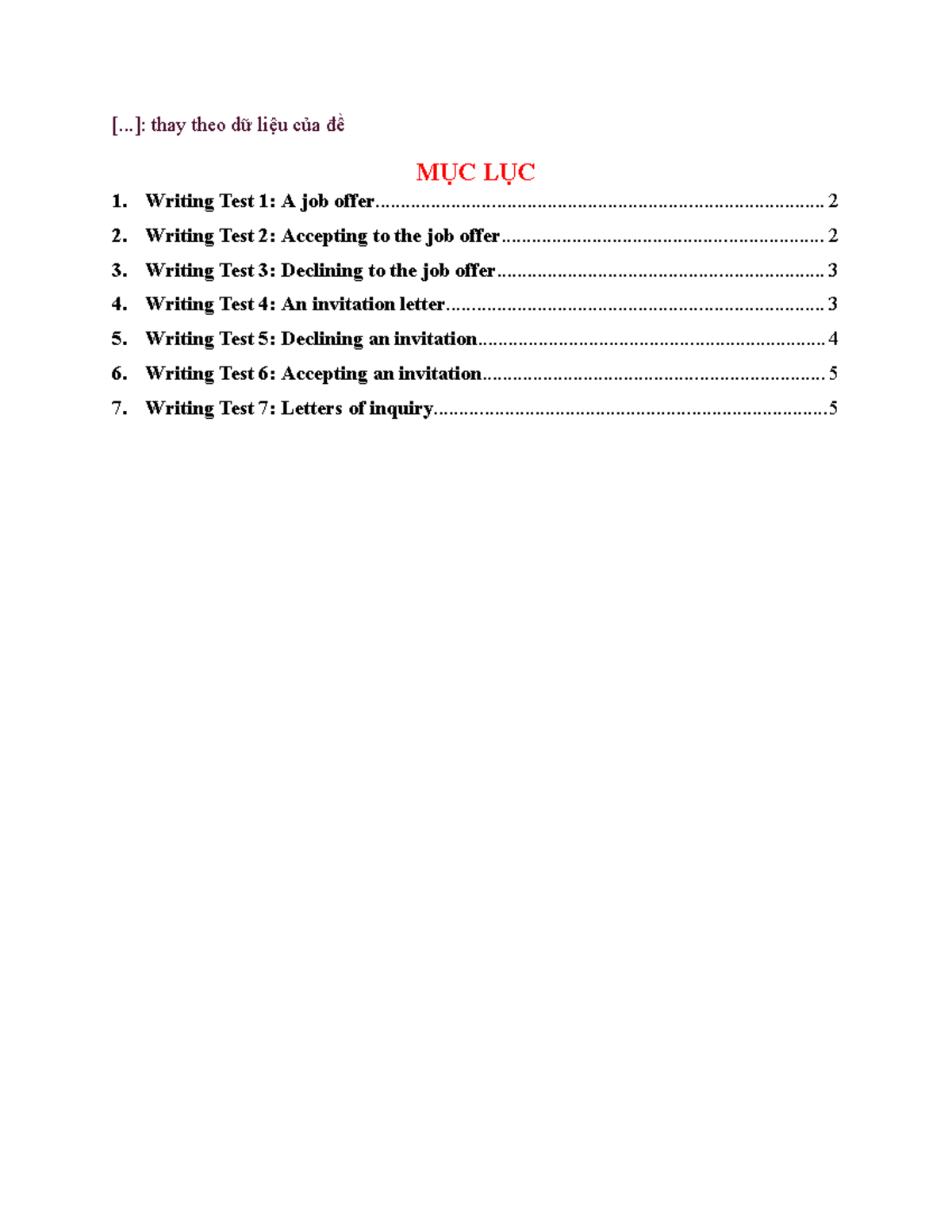Writing Tests for COB1: Job Offers, Invitations, and Inquiries - Document Preview
