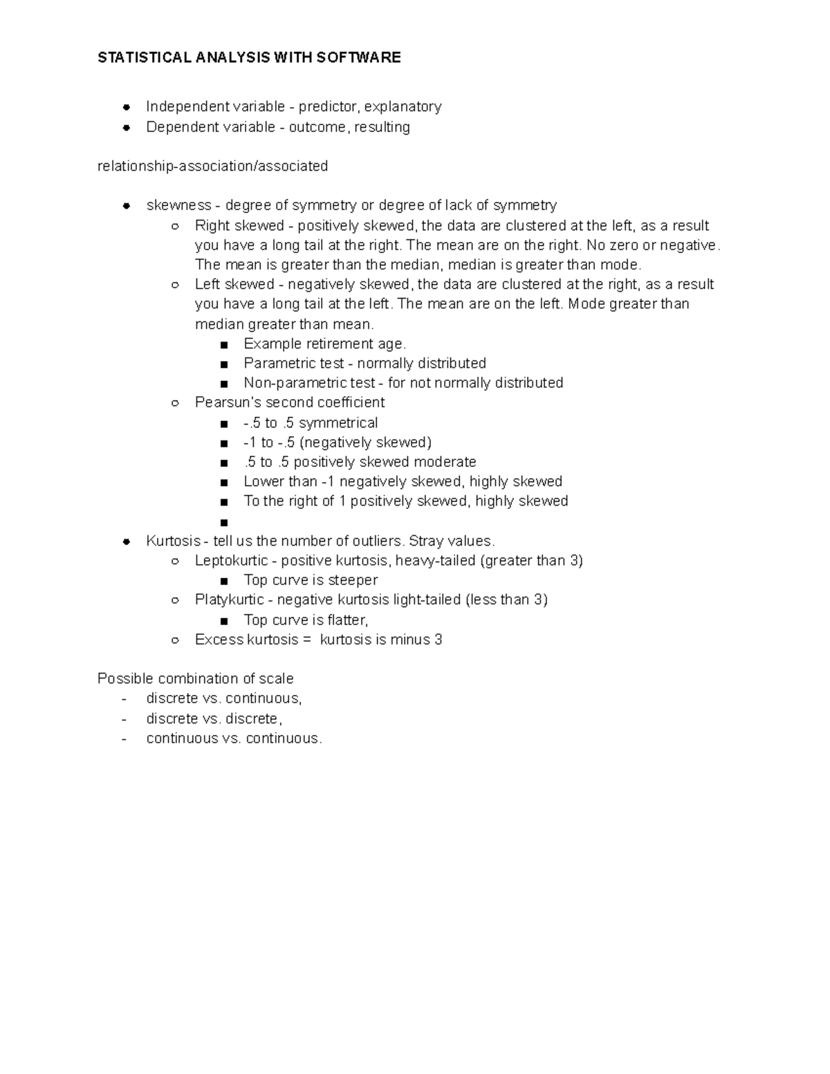STAT-Notes - Notes - STATISTICAL ANALYSIS WITH SOFTWARE Independent ...
