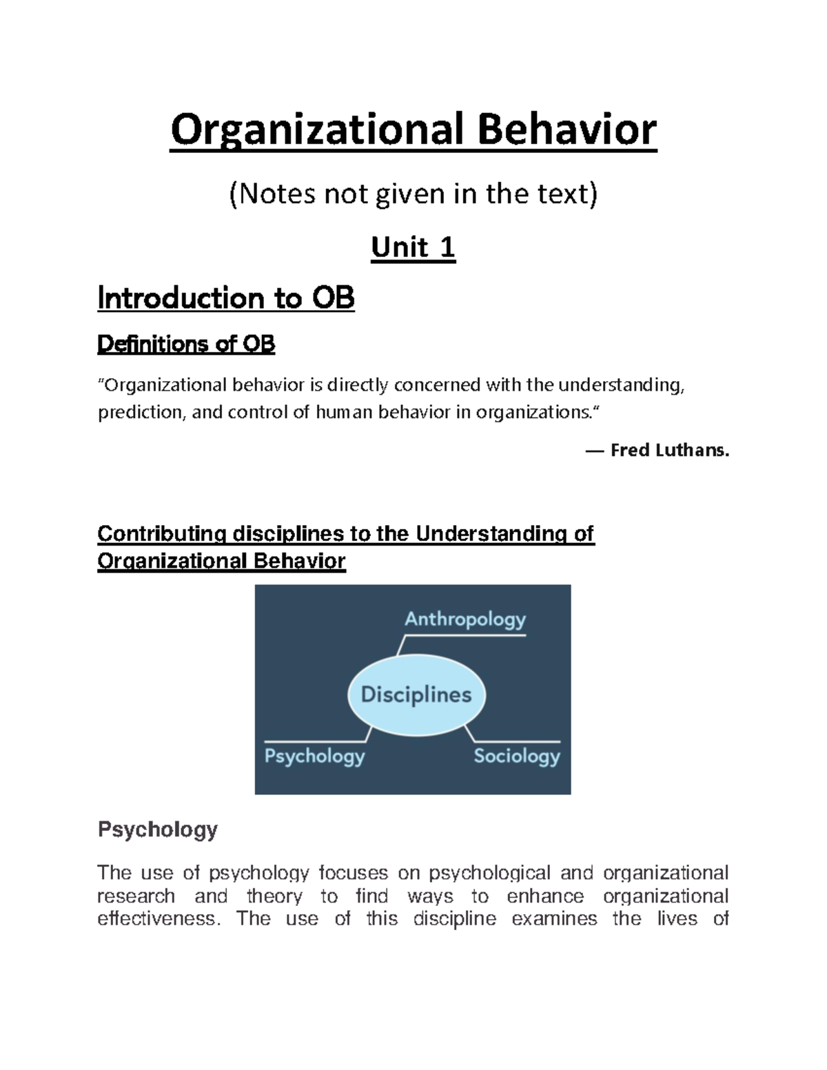 OB - Kerala University MBA 1st Sem Notes: Organizational Behavior ...