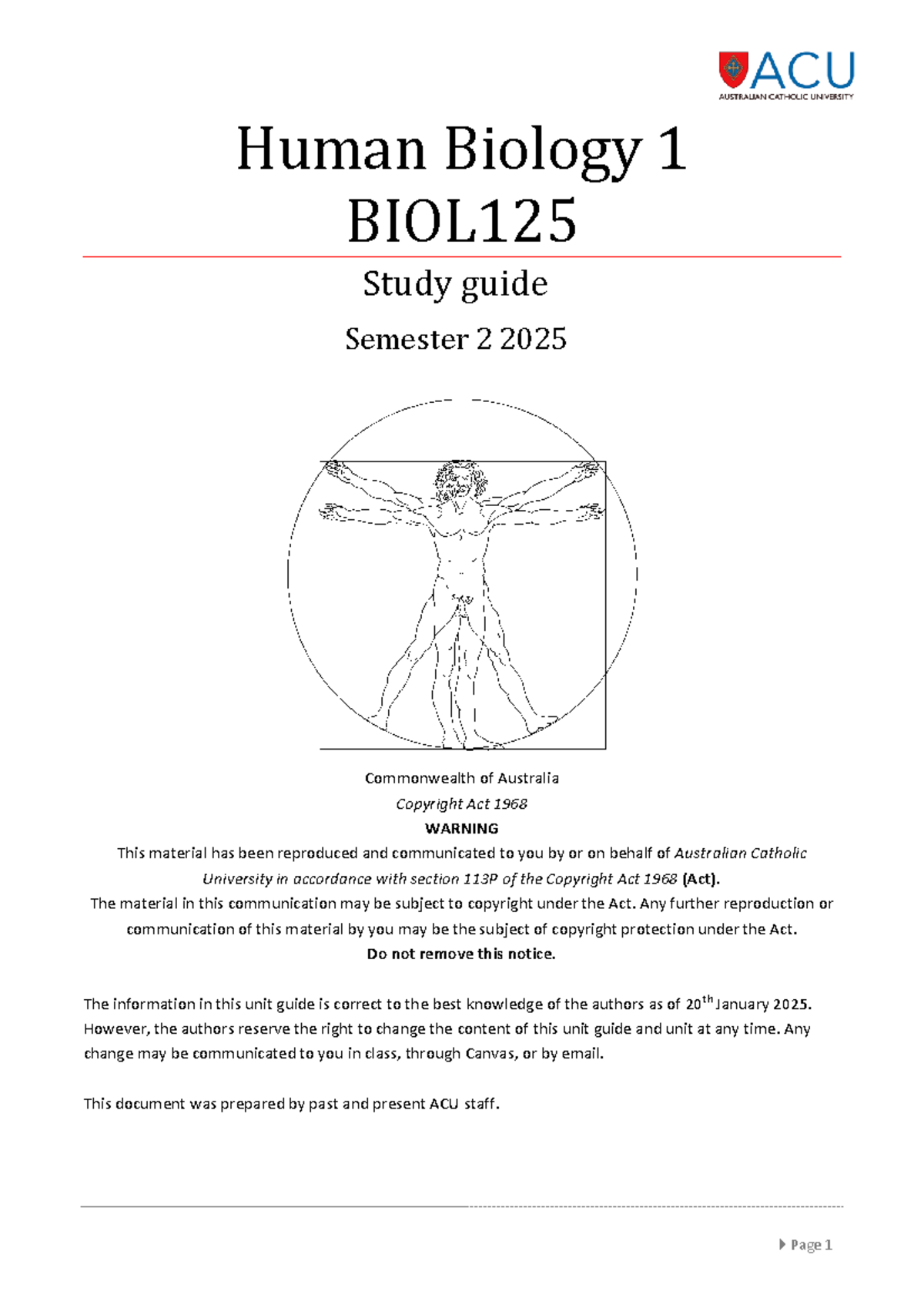 Human Biology 1 BIOL125 Study Guide - Semester 2 2025 - Studocu