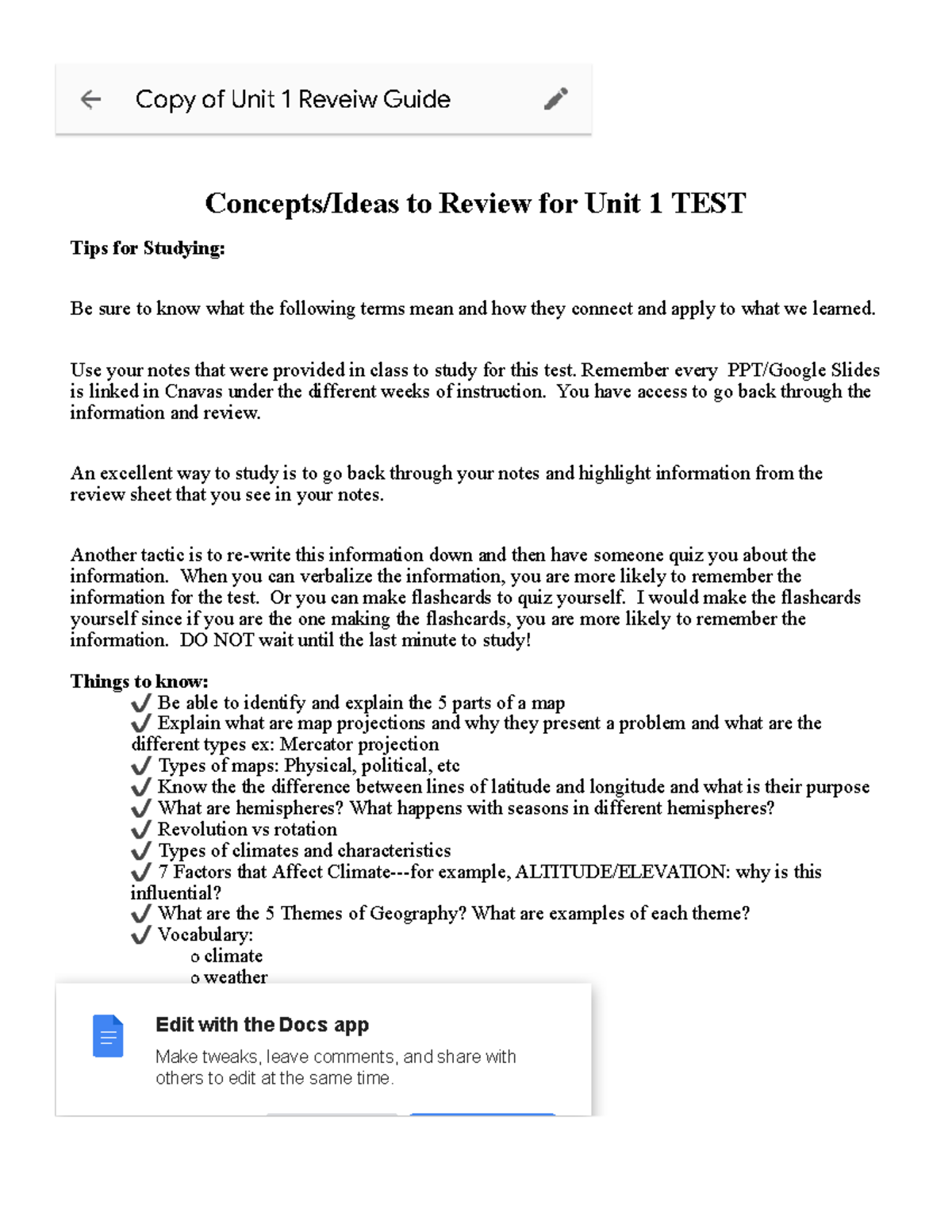 Unit 1 Review Guide for Geography TEST: Study Tips & Key Concepts - Studocu