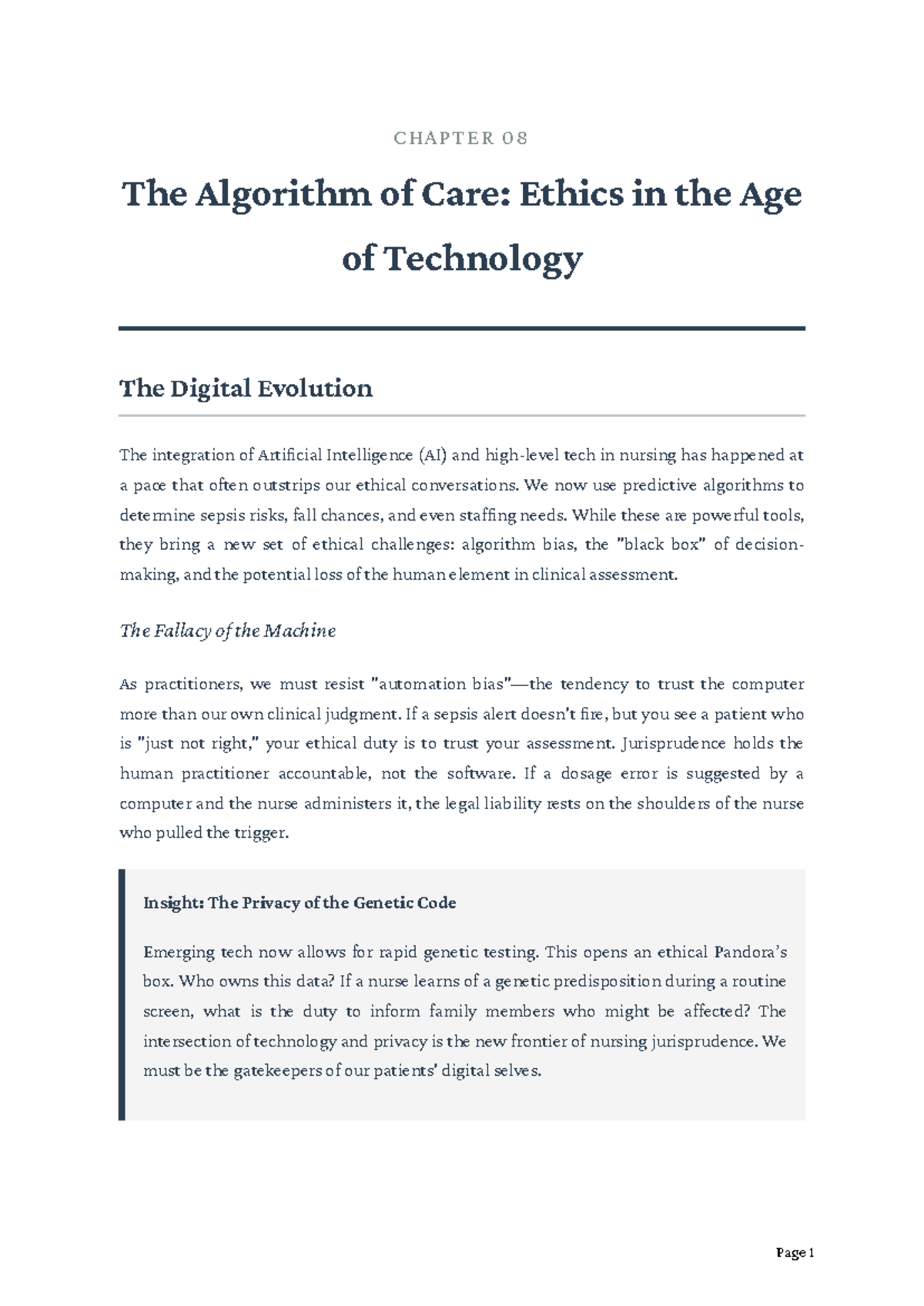 CHAPTER 08: Ethics of AI in Nursing - The Algorithm of Care - Studocu