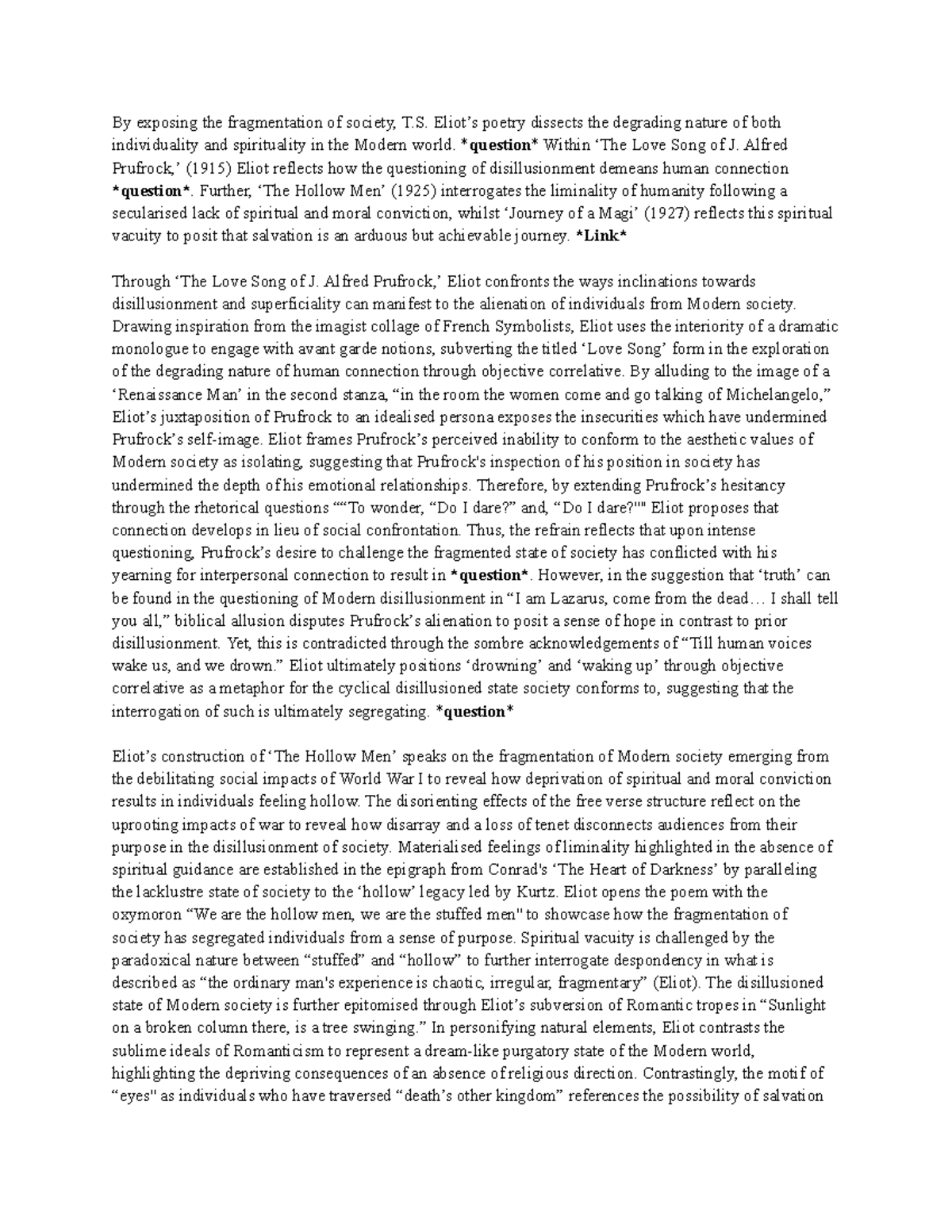 MOD B T.S. Eliot Band 6 Essay: Dissecting Modern Society's ...