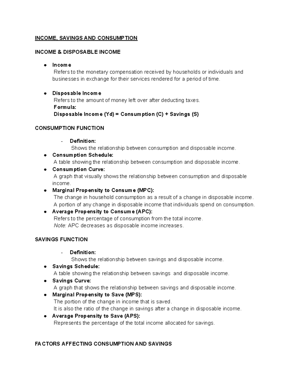 Economics LMs - Summary of Income, Savings, Consumption & Inflation ...