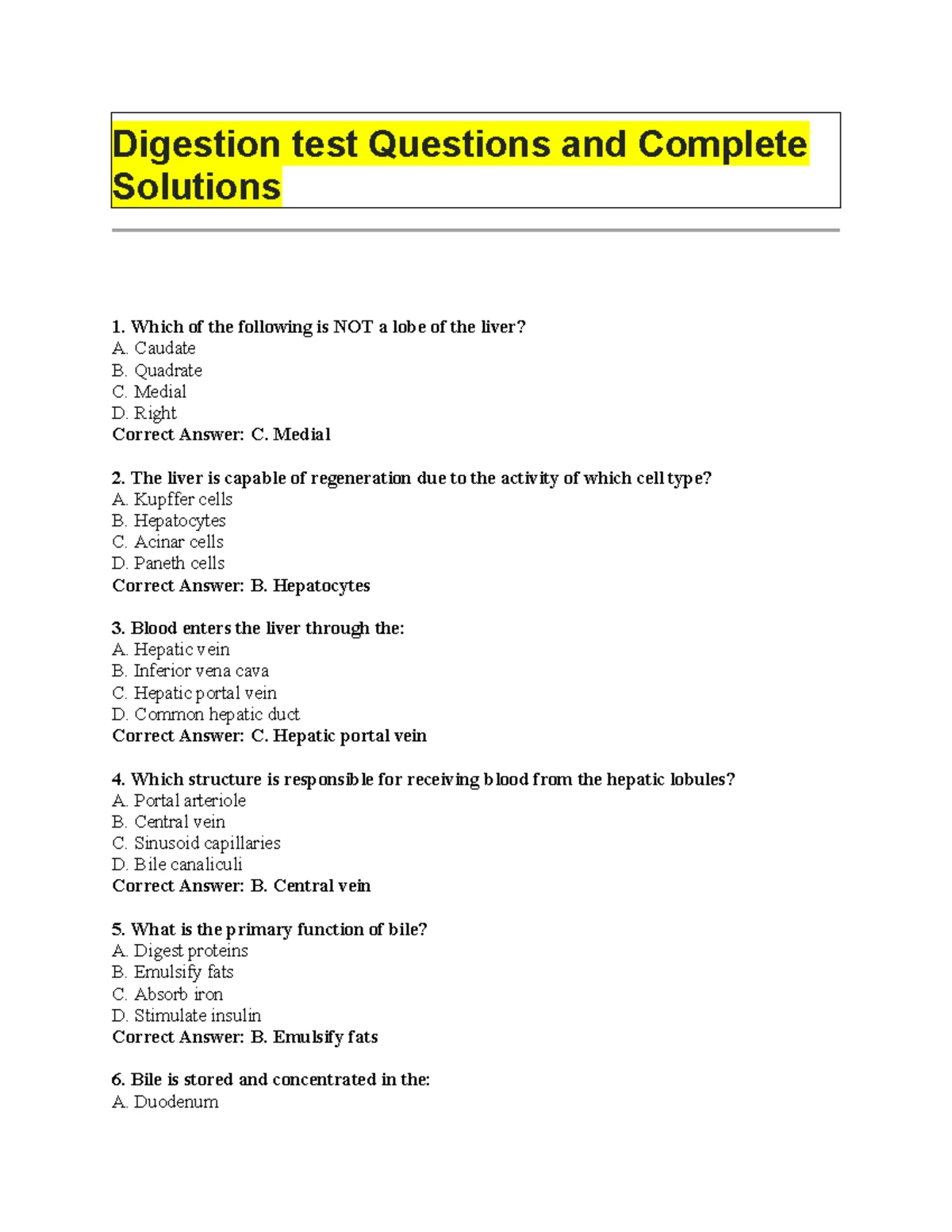 Anatomy 2 Digestive System Test Questions & Solutions - Studocu