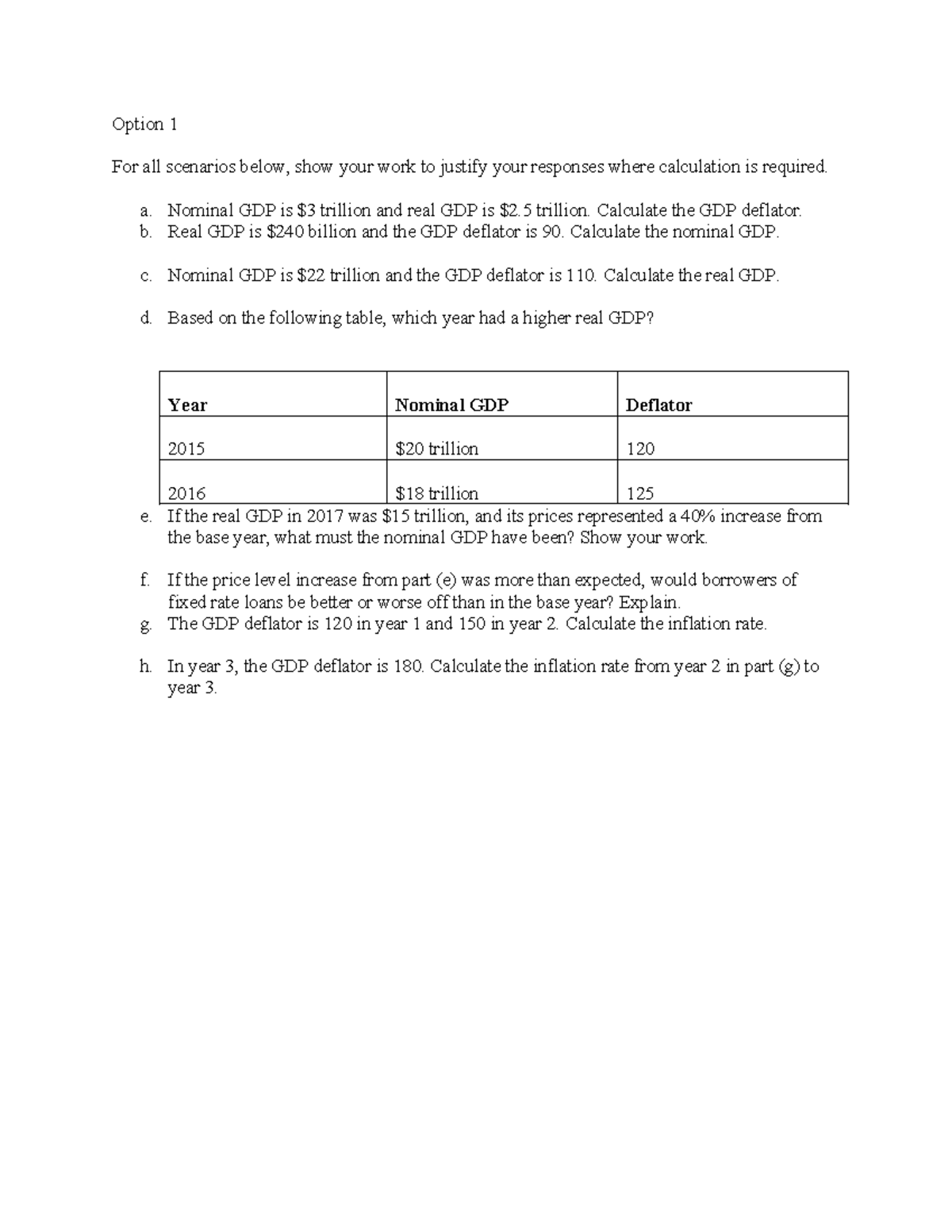 GDP Calculations and Analysis - Option 1 (Course Code: 02 06 05) - Studocu