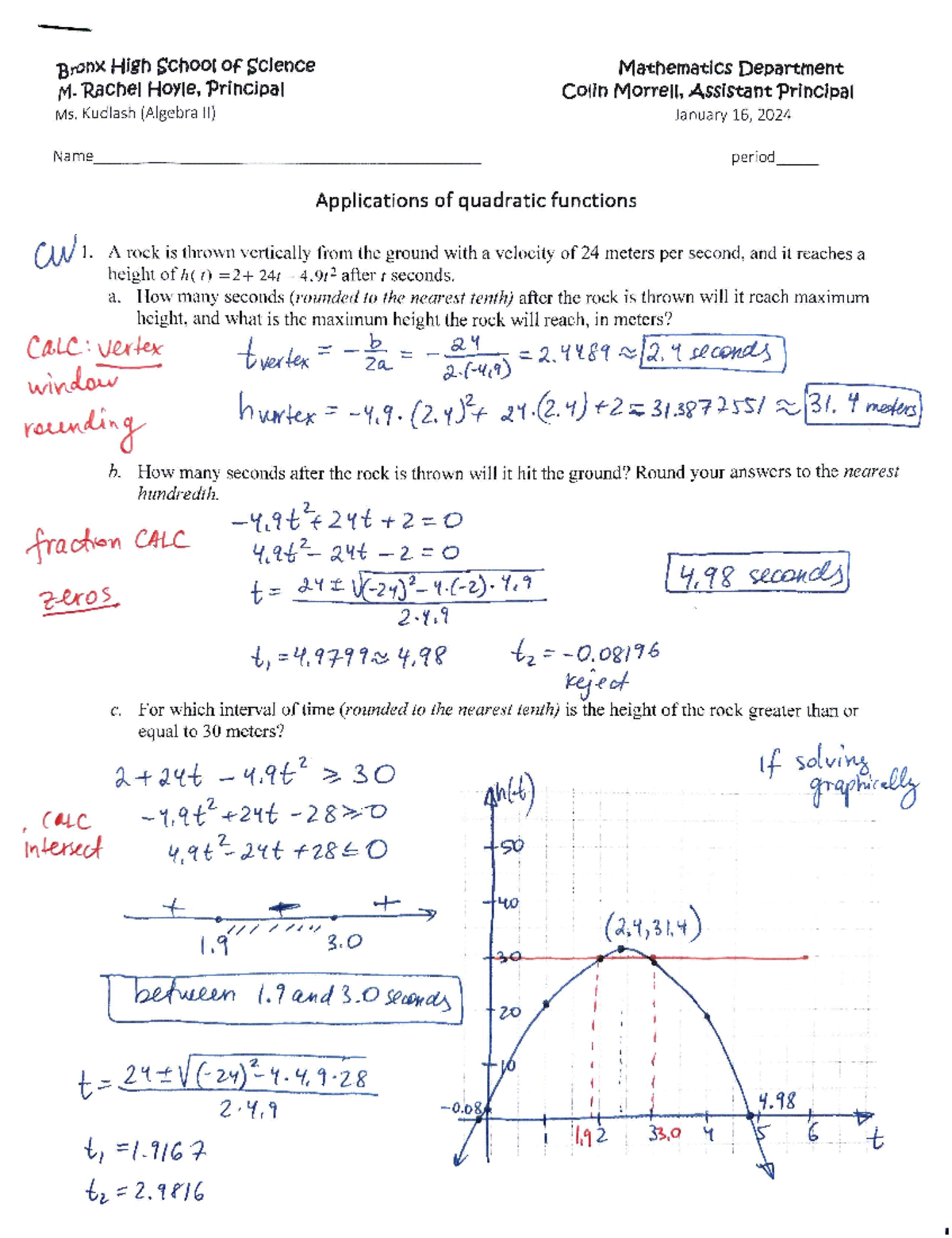 Projectile Motion Applications - Algebra II CW Notes - Studocu