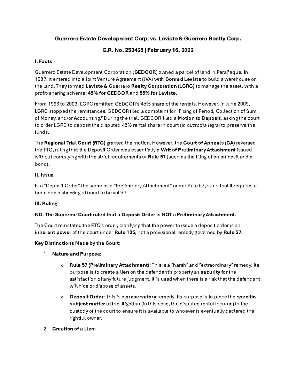 Case Digest on Rule 57: Key Rulings and Distinctions - Studocu