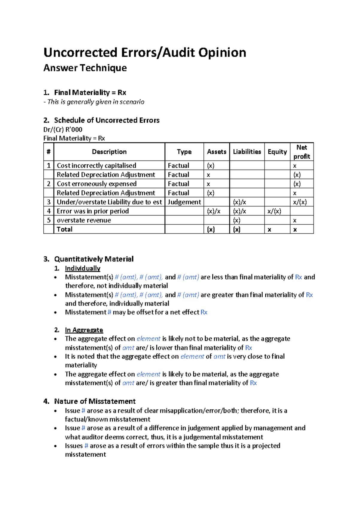 Evaluation of Uncorrected Errors - Answer Structure for ACCT 301 - Studocu