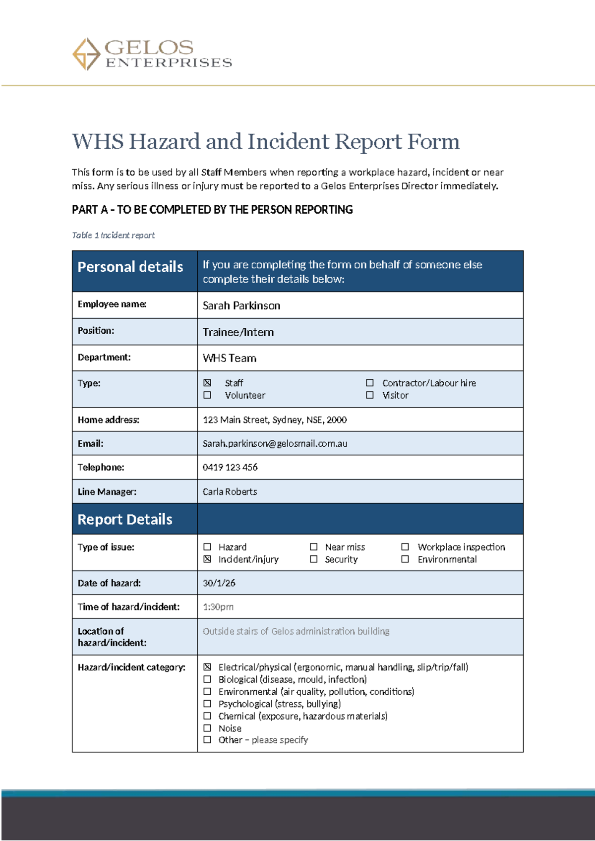 GE WHS Hazard & Incident Report Form for Staff Members - Studocu
