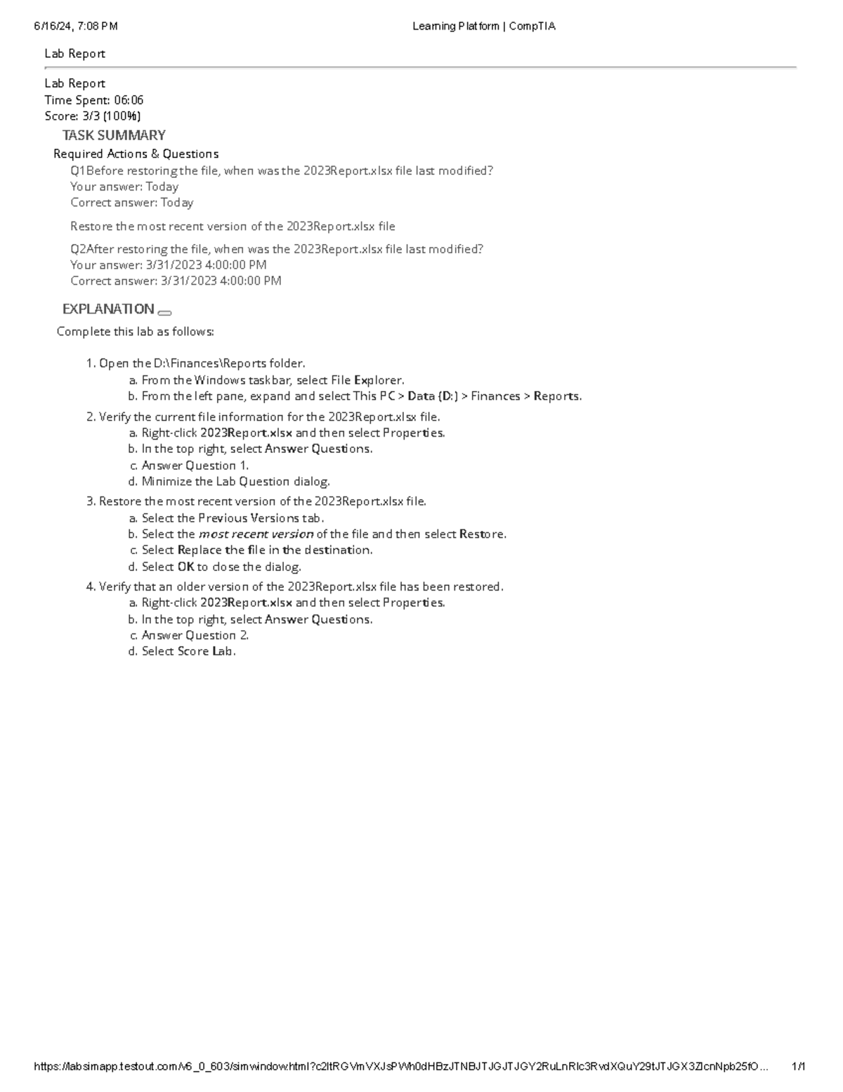 9.4.4 - Lab Report on Recovering a File from Previous Versions - Studocu