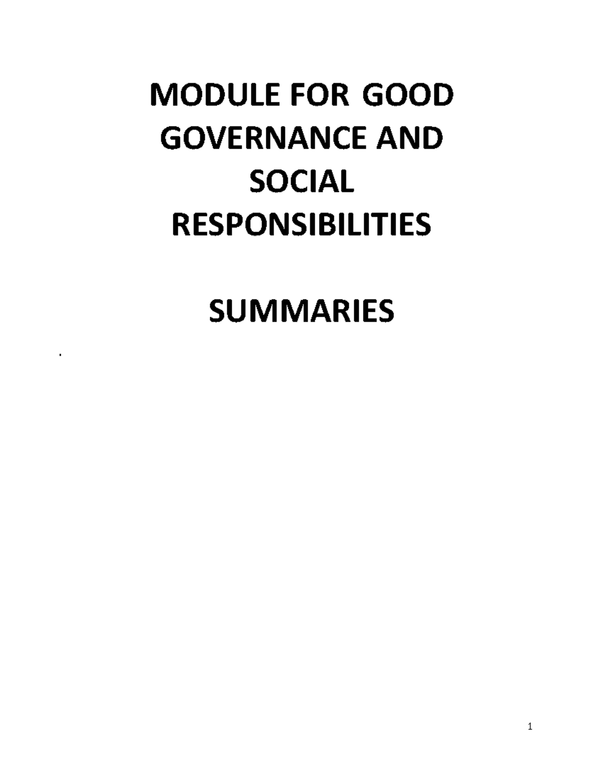 Good Governance and Social Responsibility Summaries (Ch. 1-5) - Studocu