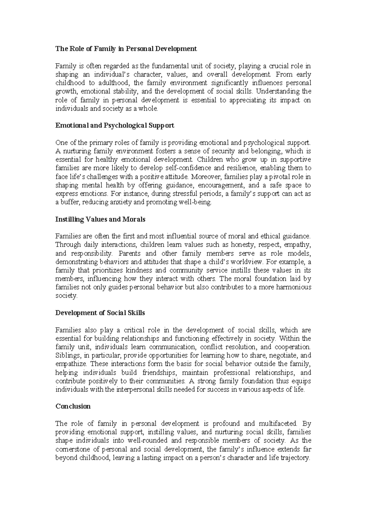The Impact of Family on Personal Development: Key Insights - Studocu