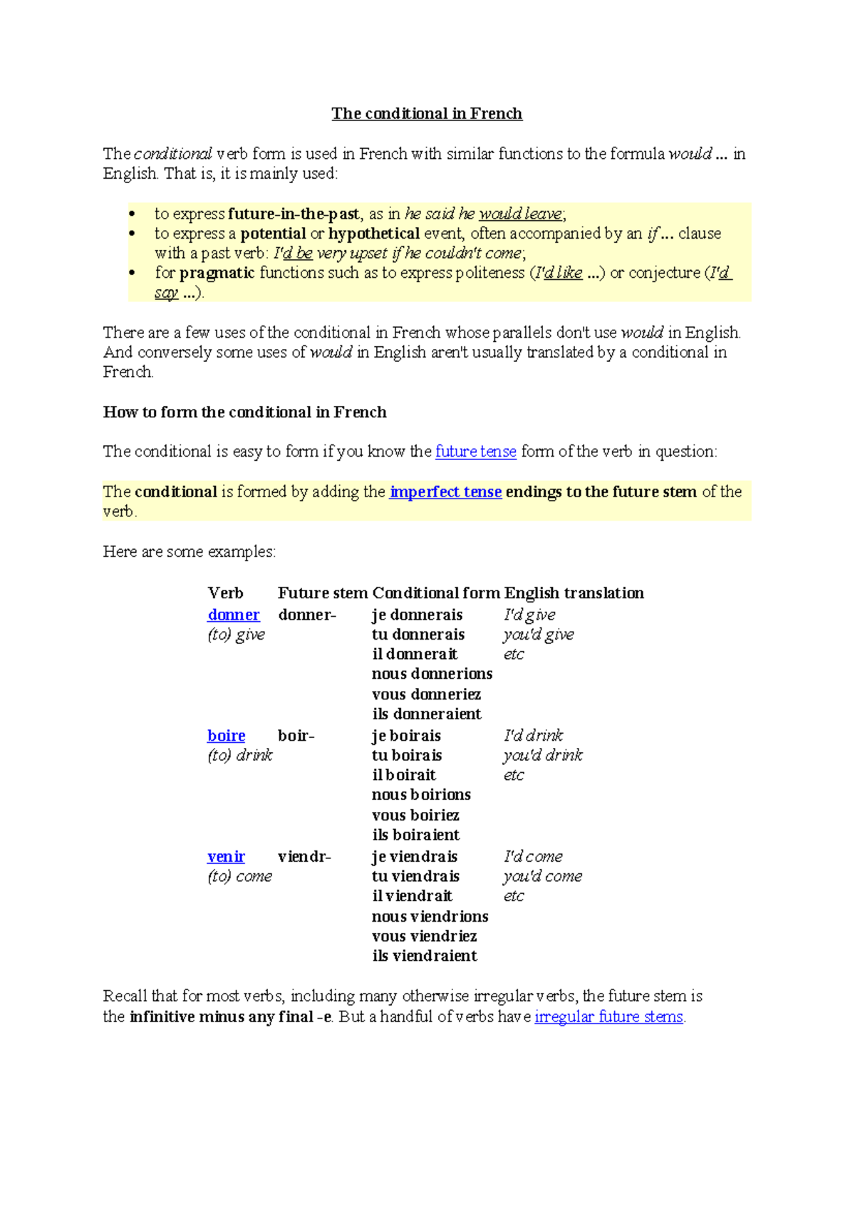The conditional in French - .. in English. That is, it is mainly used ...