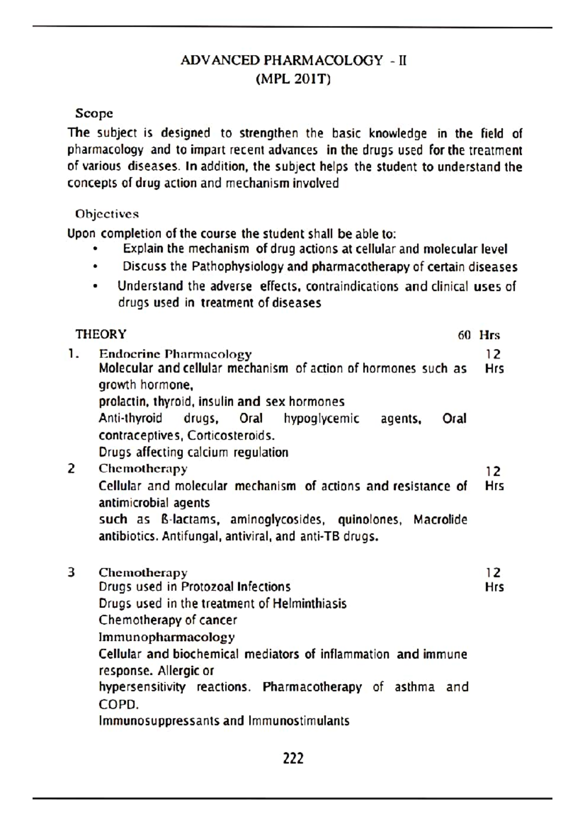 Advanced Pharmacology Ii Mpl 201t Syllabus Overview And Objectives