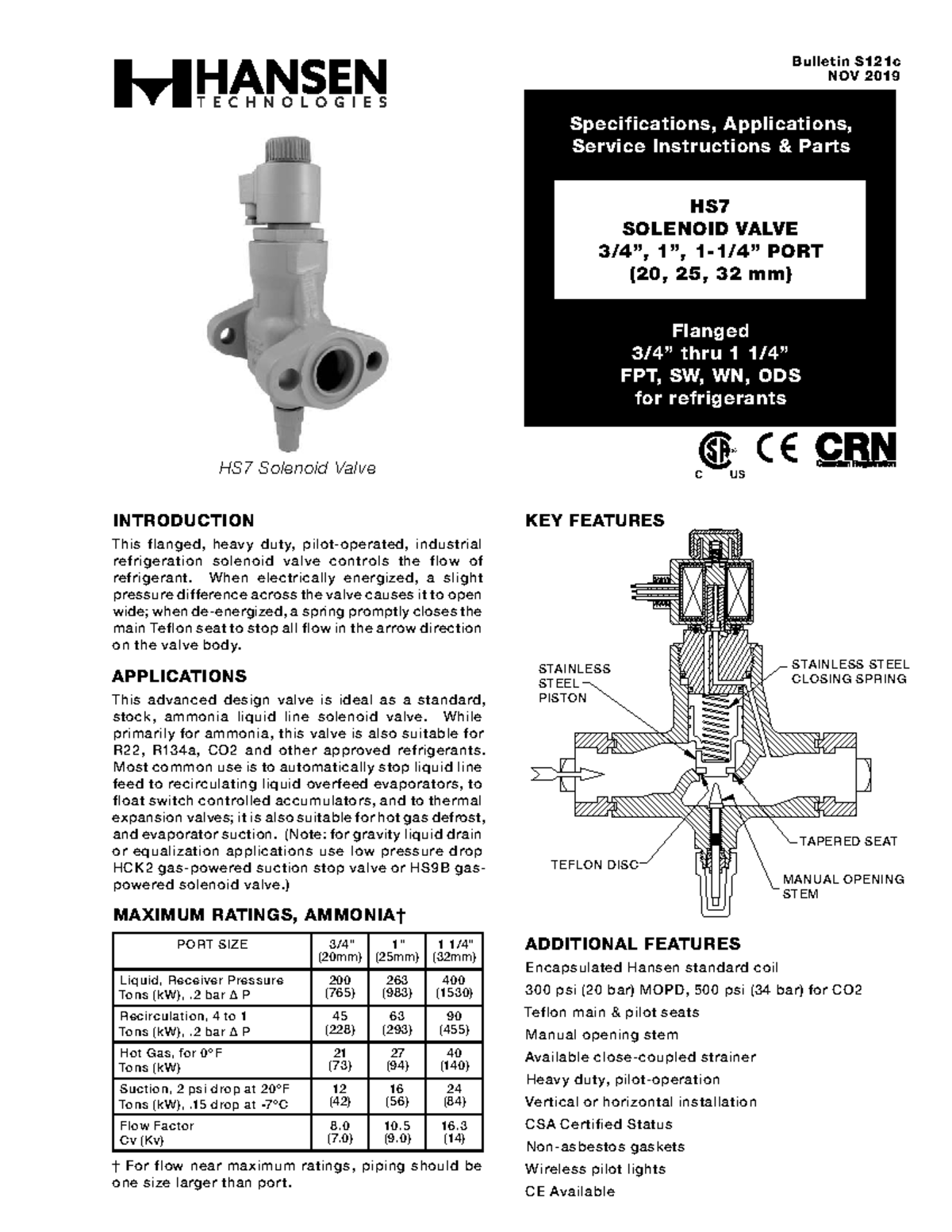 HS7 Solenoid Valve Specifications & Service Instructions (S121c NOV ...