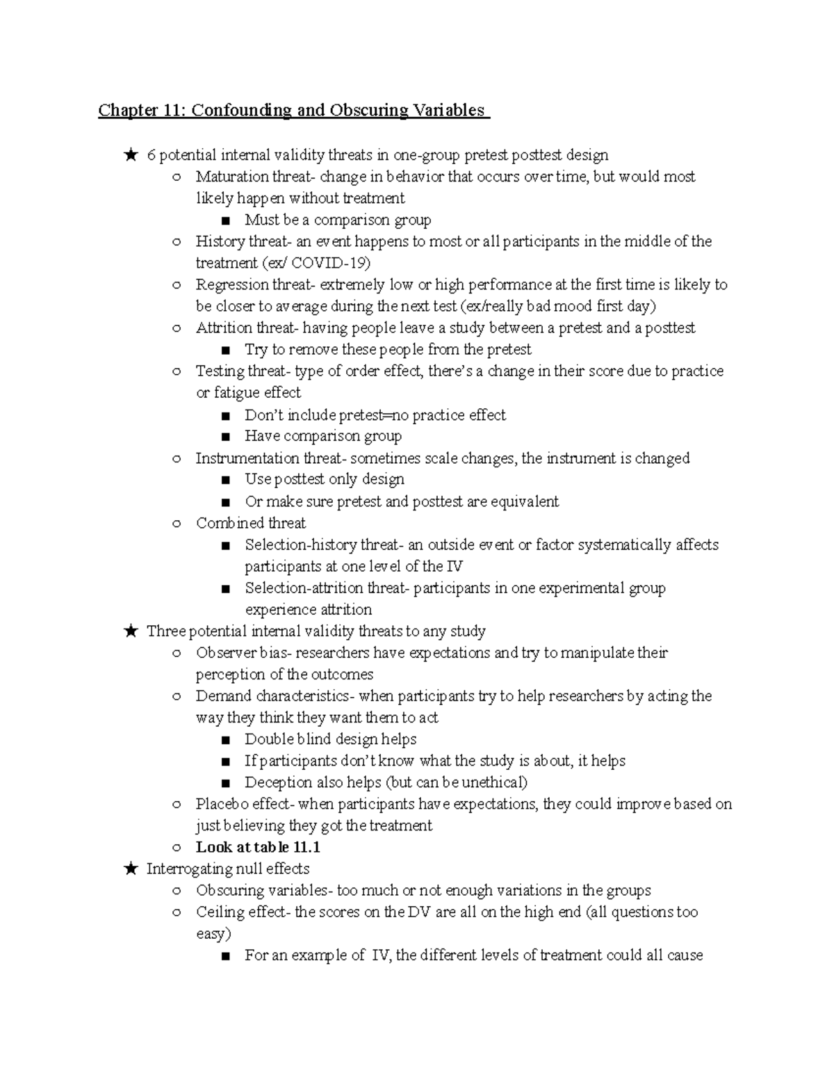 Chapter 11 Notes - Chapter 11: Confounding and Obscuring Variables ★ 6 ...