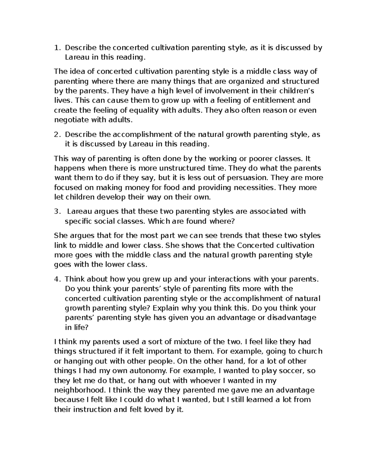 HW8 - Analysis of Lareau's Parenting Styles: Concerted Cultivation vs ...